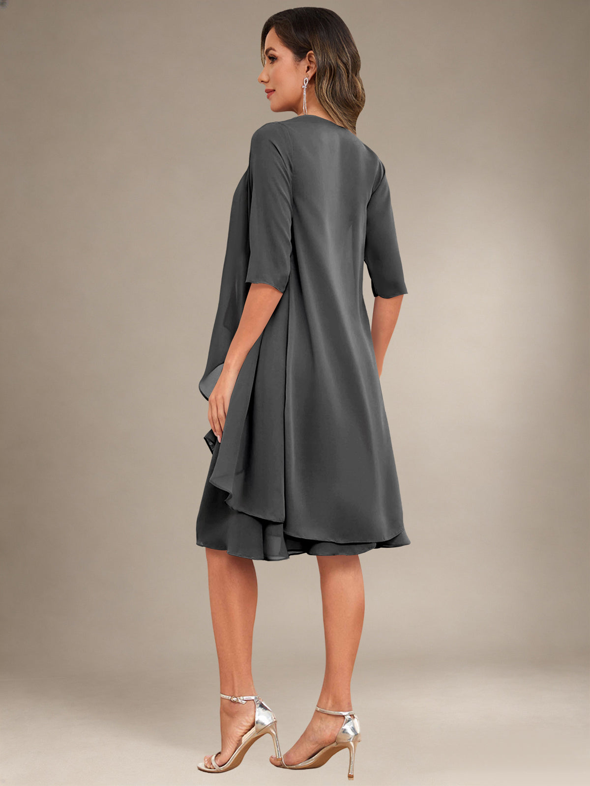 2 Pieces Half Sleeve Chiffon Knee Length Mother Of The Bride Dresses with Jacket