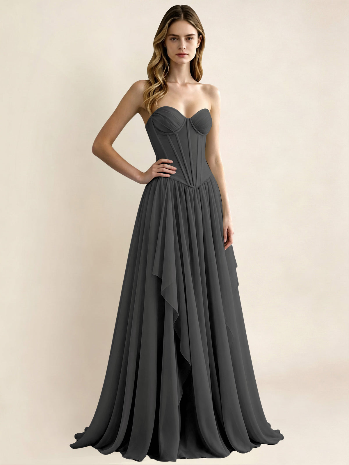Sweetheart Chiffon Pleated A Line Bridesmaid Formal Dress