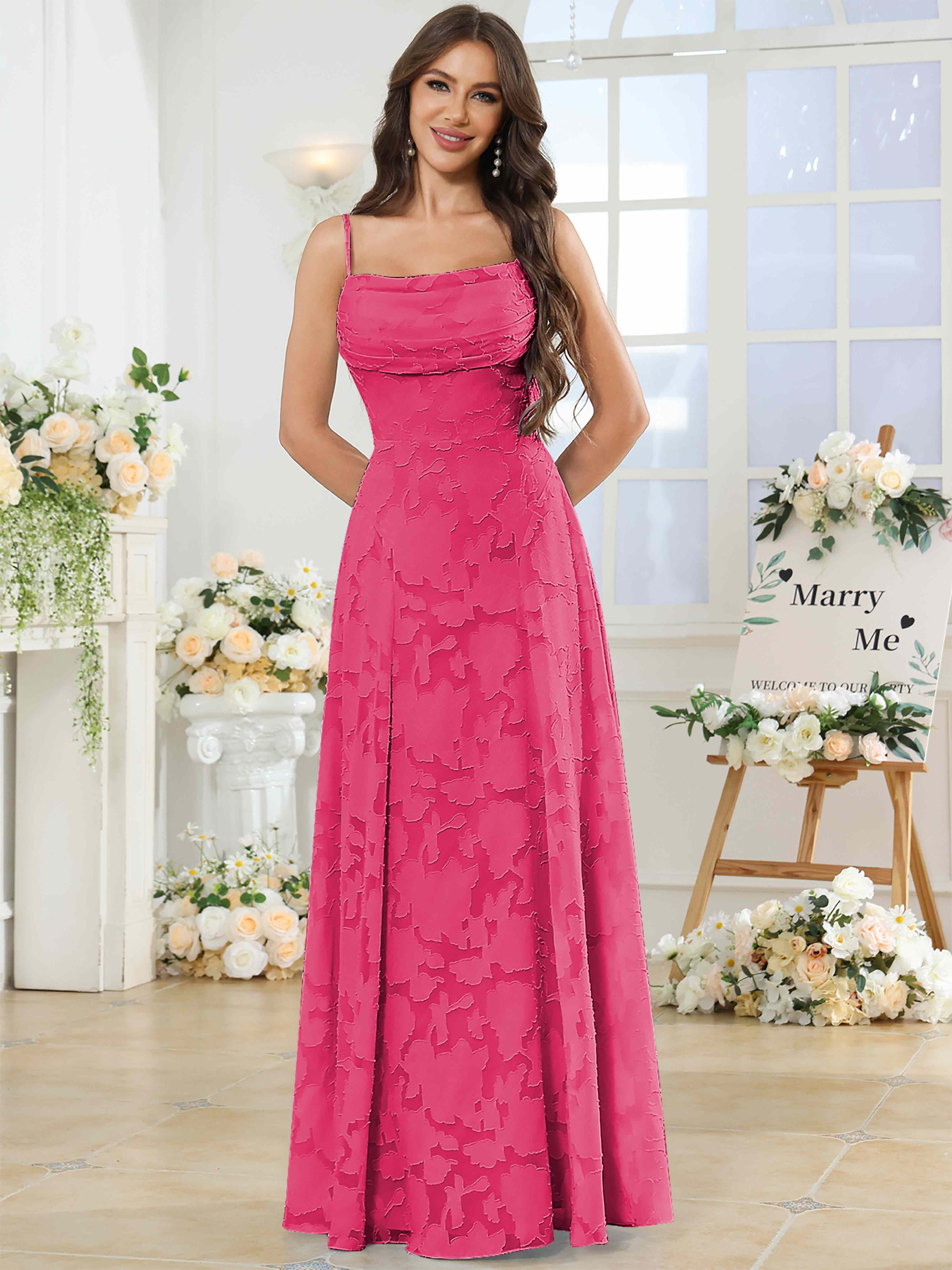 ROVDESY Cowl Chiffon Jacquard Bridesmaid/Prom Dress