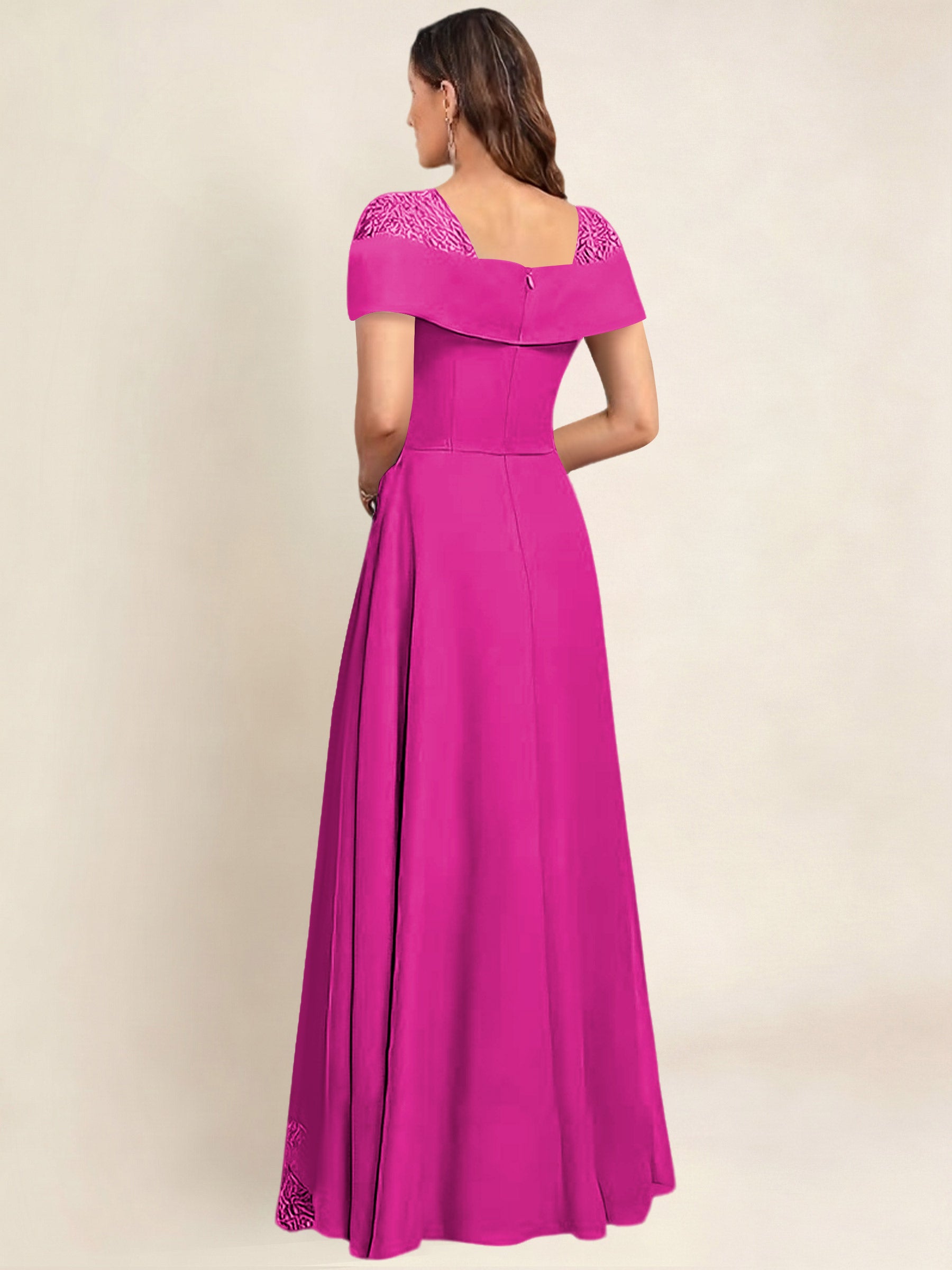 ROVDESY A-Line Off The Shoulder Lace Chiffon Long Mother of the Bride Dress Formal Gown