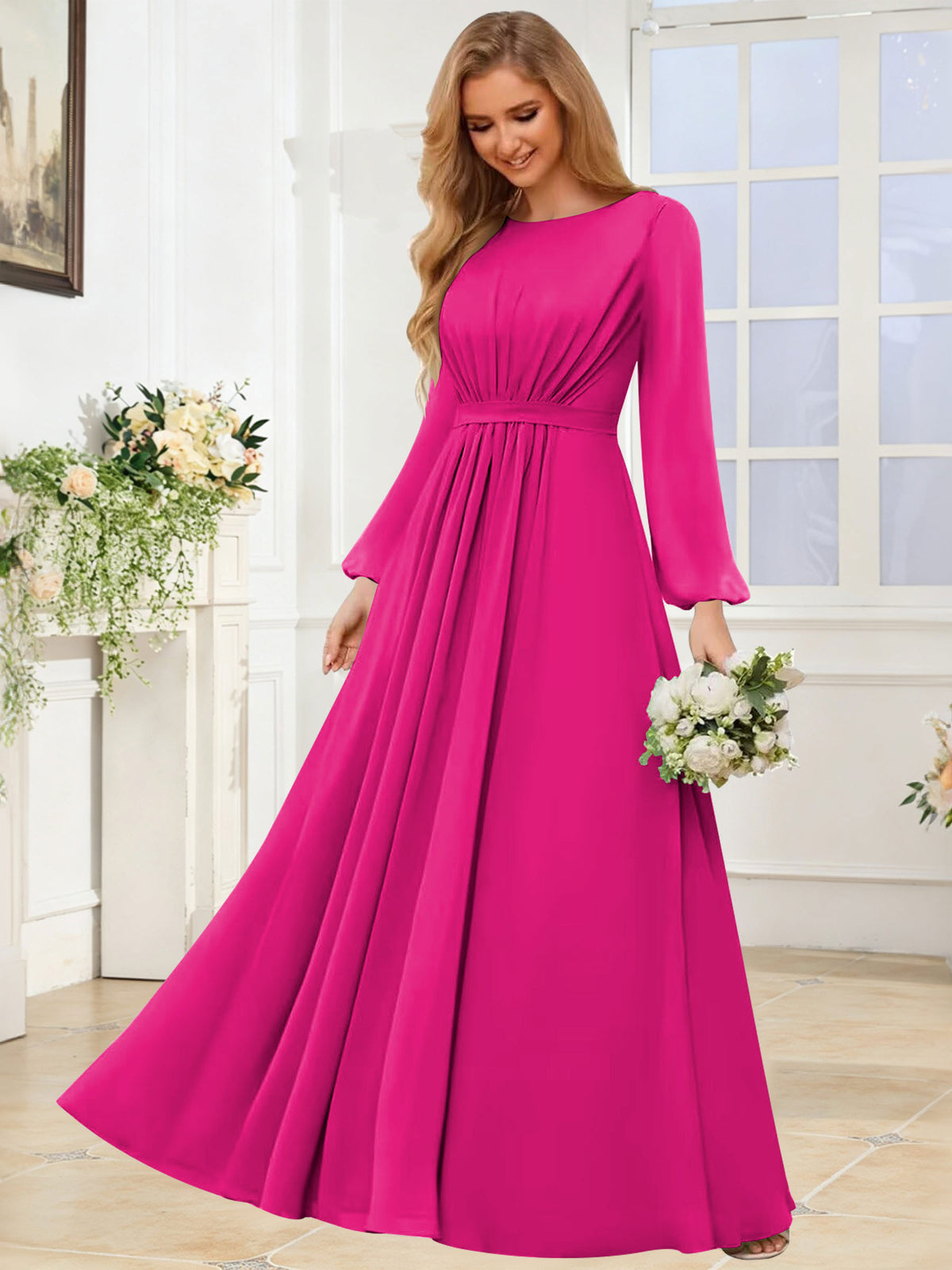 A-Line Chiffon Long Sleeve Bridesmaid Dress