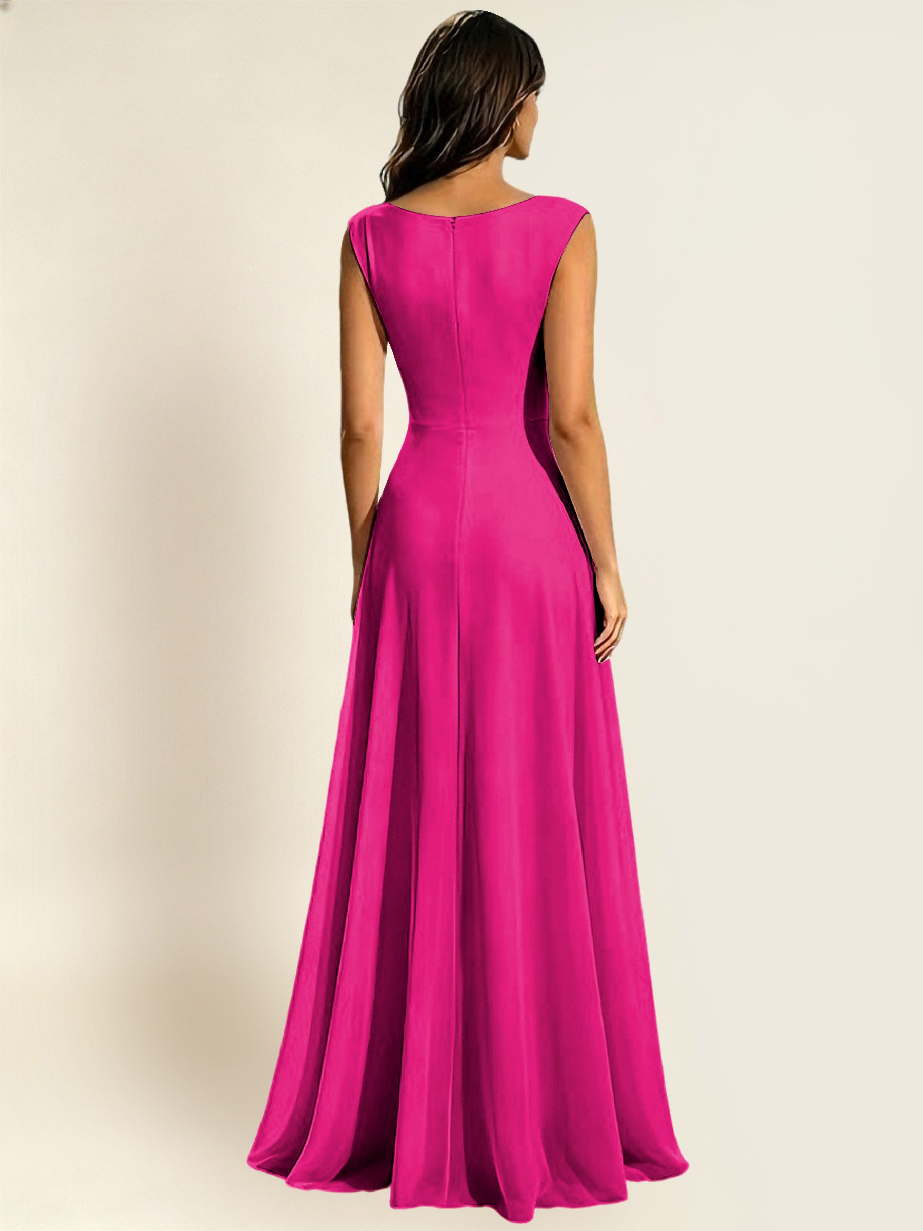 ROVDESY A-Line Chiffon Long Bridesmaid Dress With Sleeveless