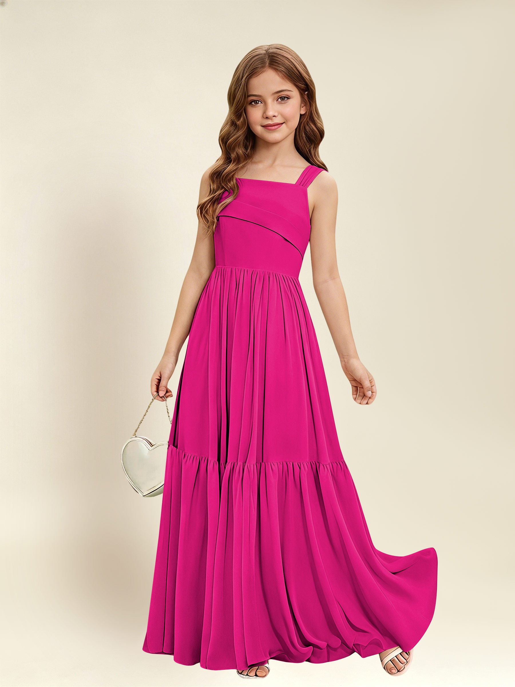 ROVDESY A-Line Square Neck Chiffon  Junior Bridesmaid Dress