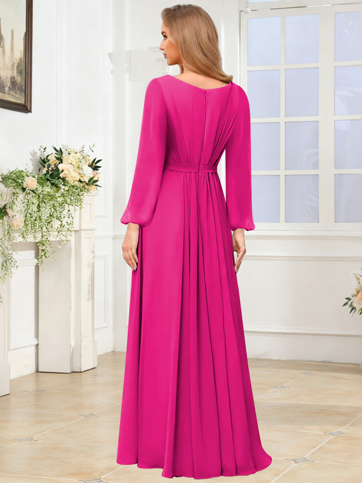 A-Line Chiffon Long Sleeve Bridesmaid Dress