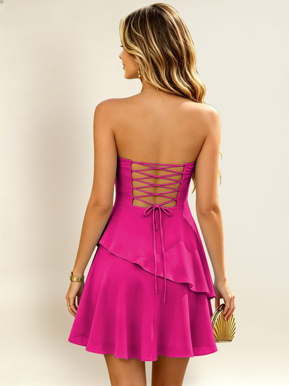 Strapless A-Line Ruffled Chiffon Homecoming Mini Dress