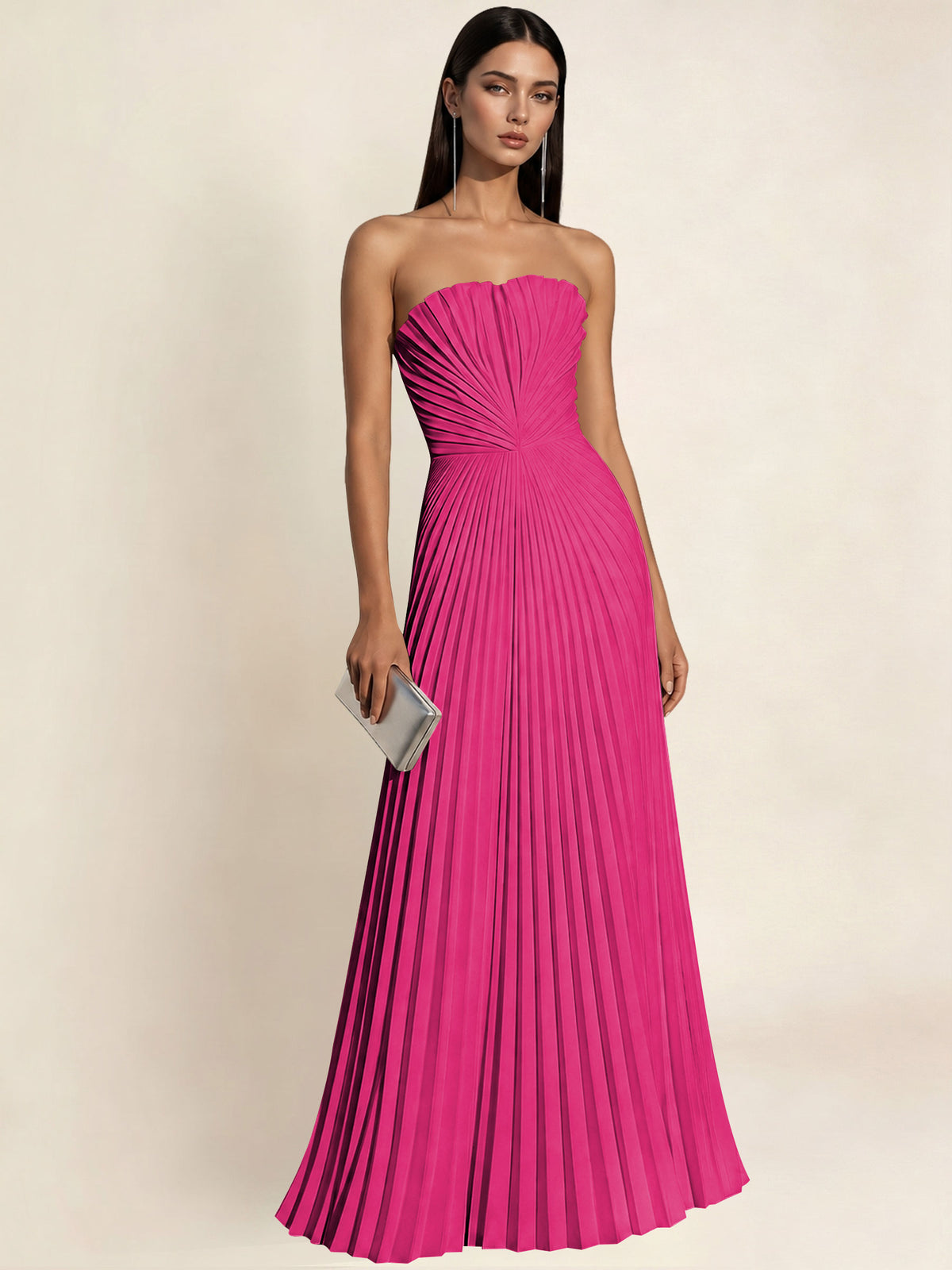 Strapless Satin Pleated A Line Bridesmaid Prom Dress