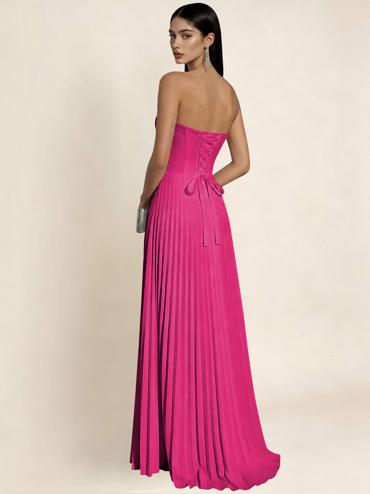 Strapless Satin Pleated A Line Bridesmaid Prom Dress