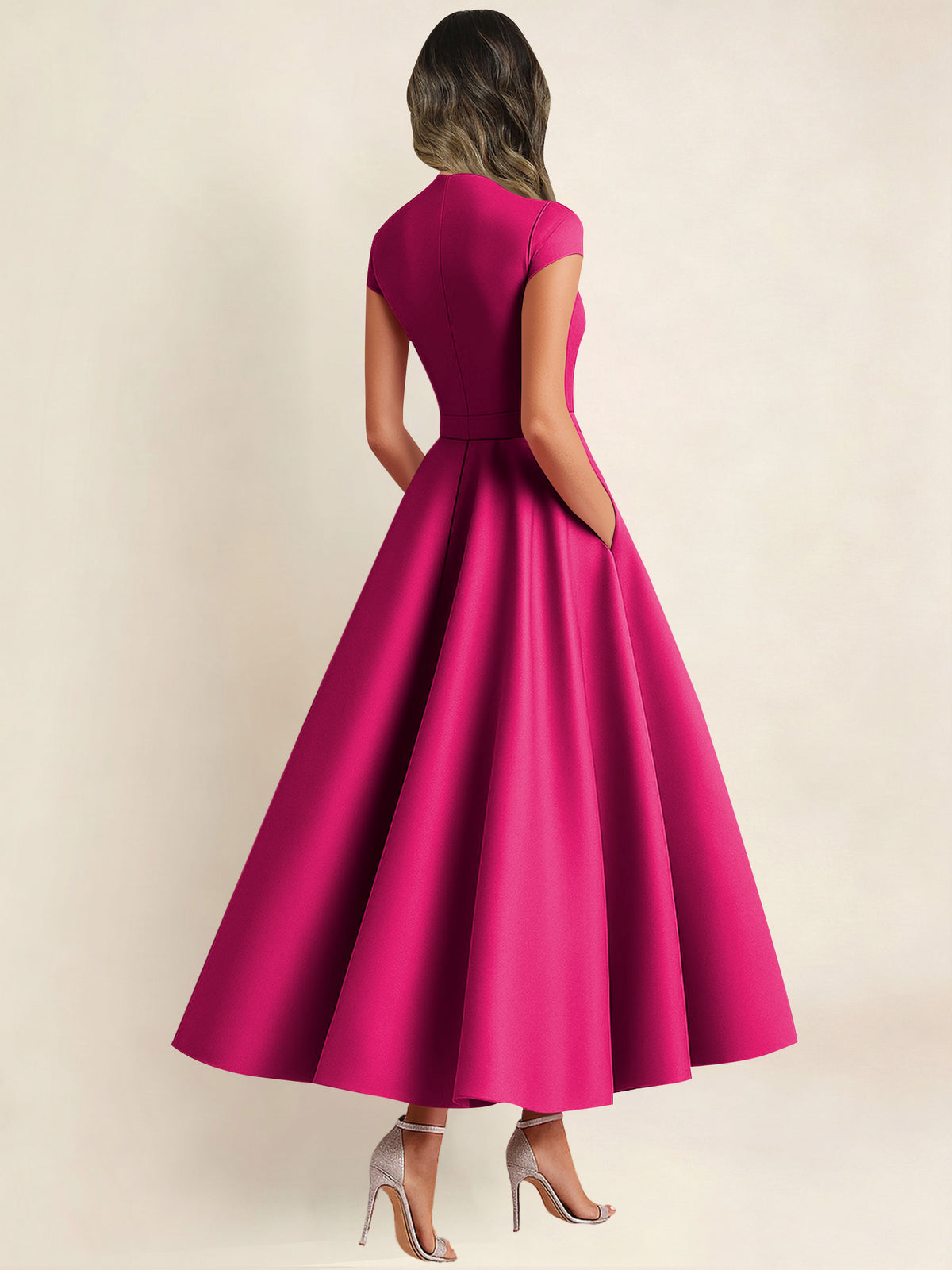 A Line V Neck 3D Flower Satin Mother of the Bride Dress