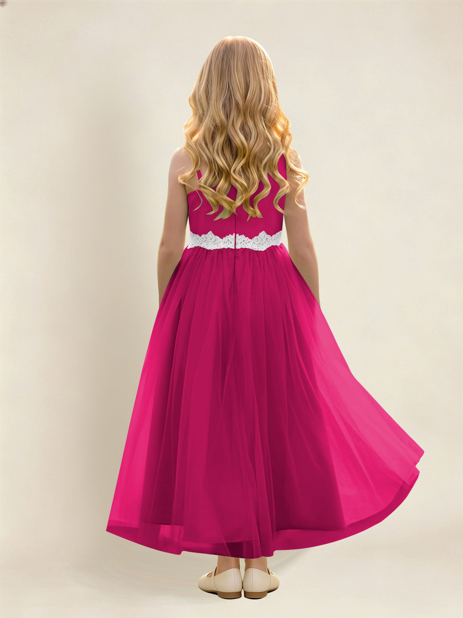 ROVDESY Asymmetric One Shoulder  Satin  Tulle Junior Bridesmaid Dress