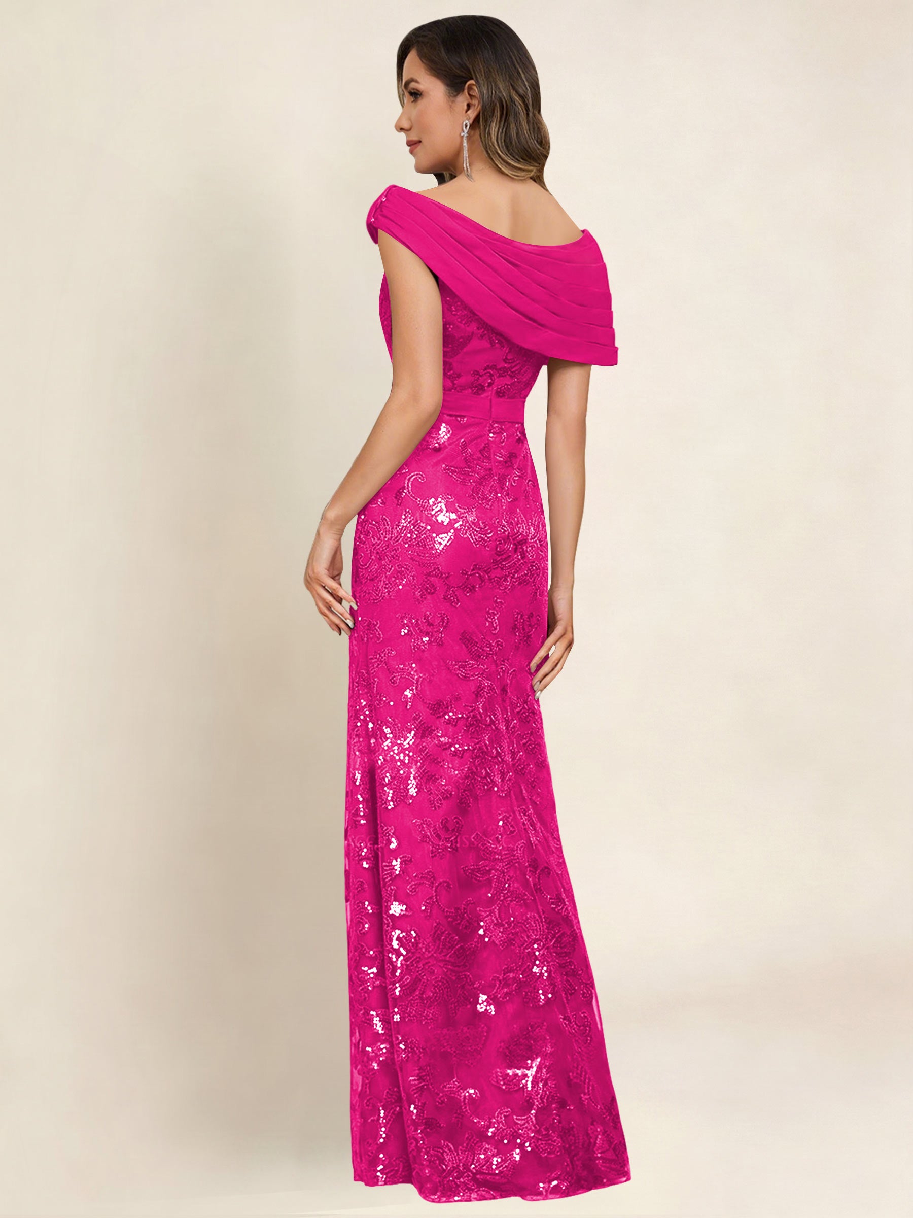 ROVDESY Off the Shoulder Sequin Mermaid Long Mother Of The Bride Dress Formal Gown