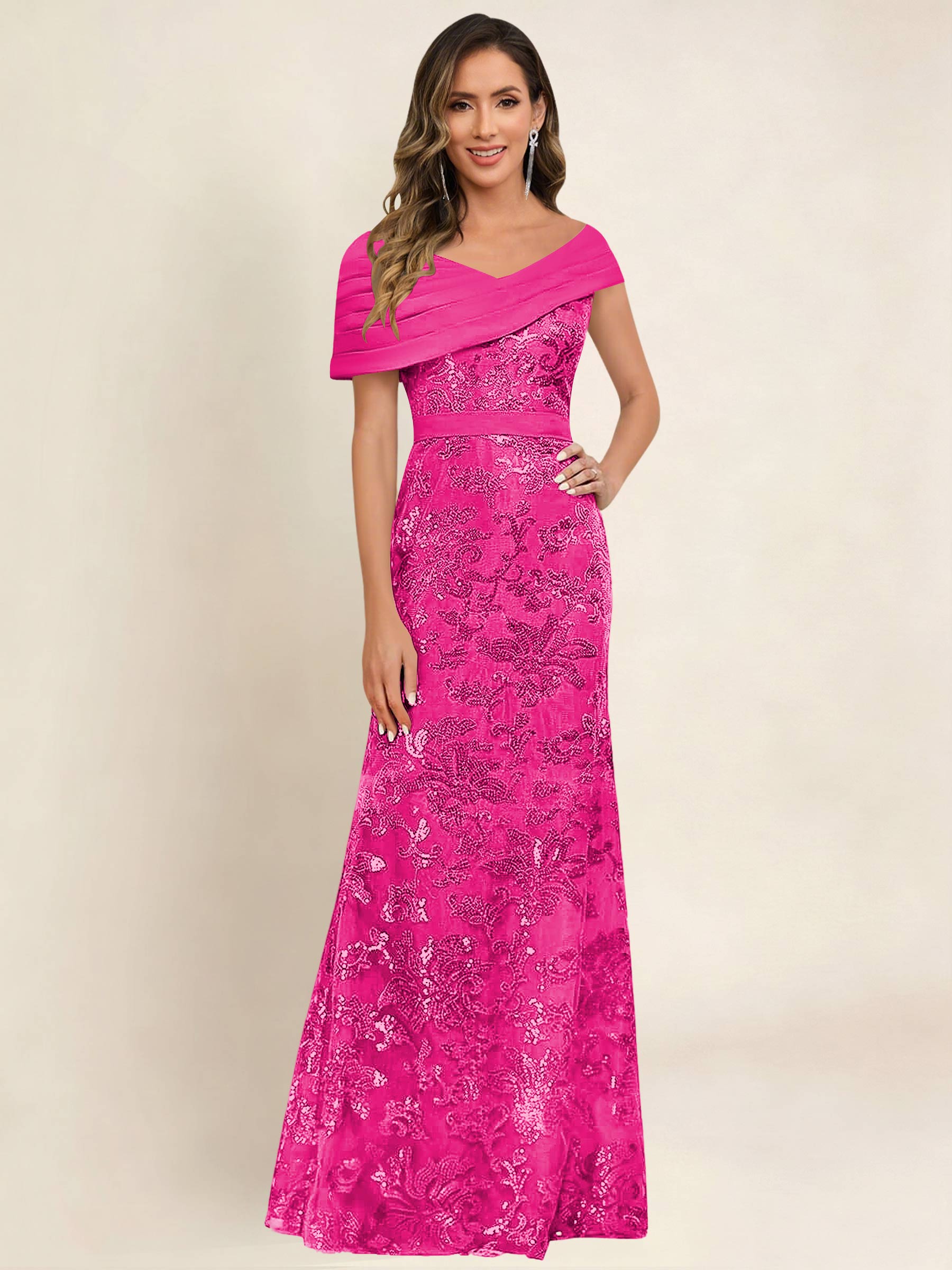 ROVDESY Off the Shoulder Sequin Mermaid Long Mother Of The Bride Dress Formal Gown