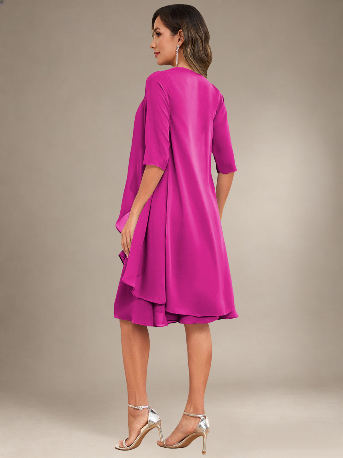 2 Pieces Half Sleeve Chiffon Knee Length Mother Of The Bride Dresses with Jacket
