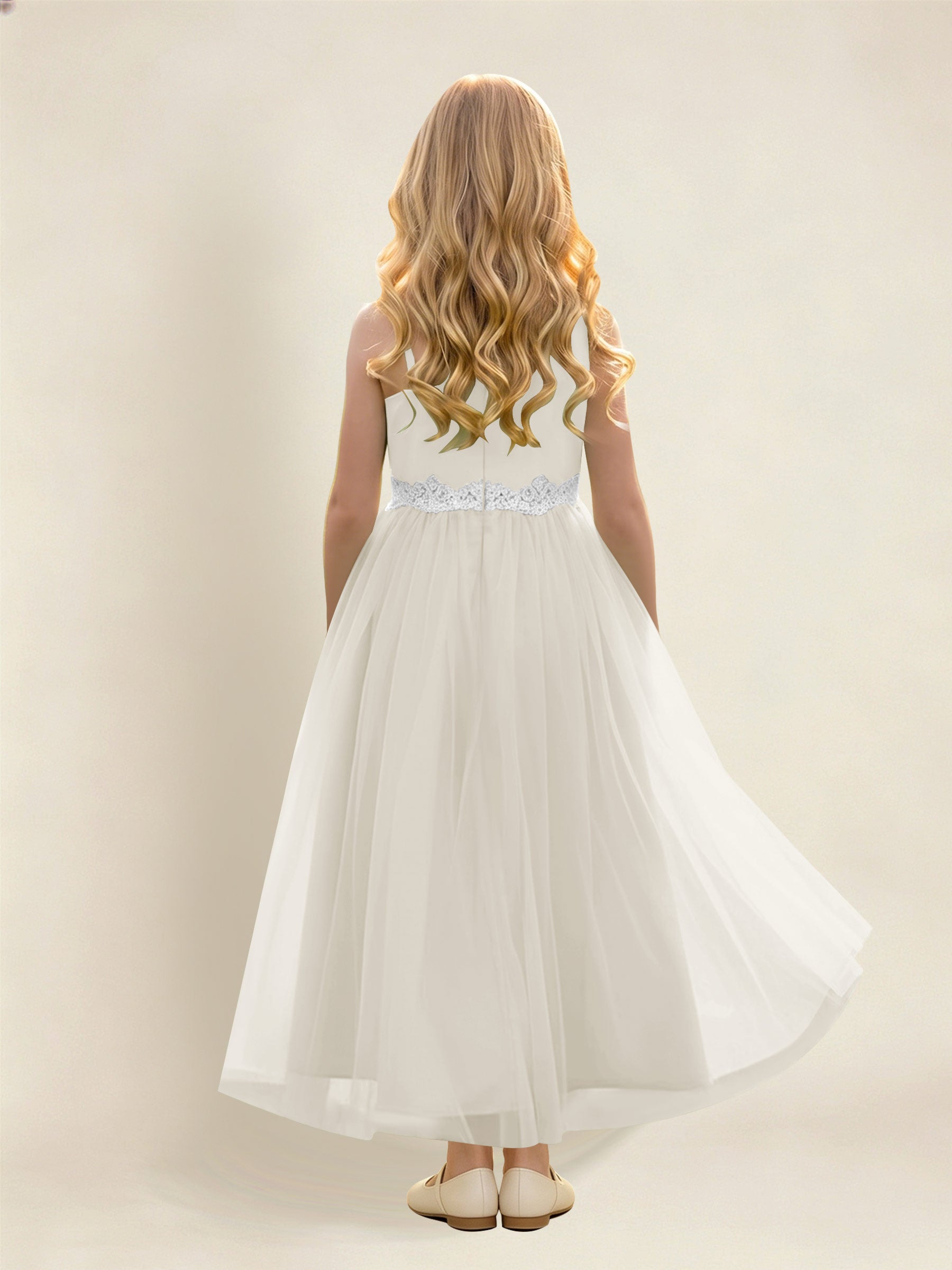 ROVDESY Asymmetric One Shoulder  Satin  Tulle Junior Bridesmaid Dress