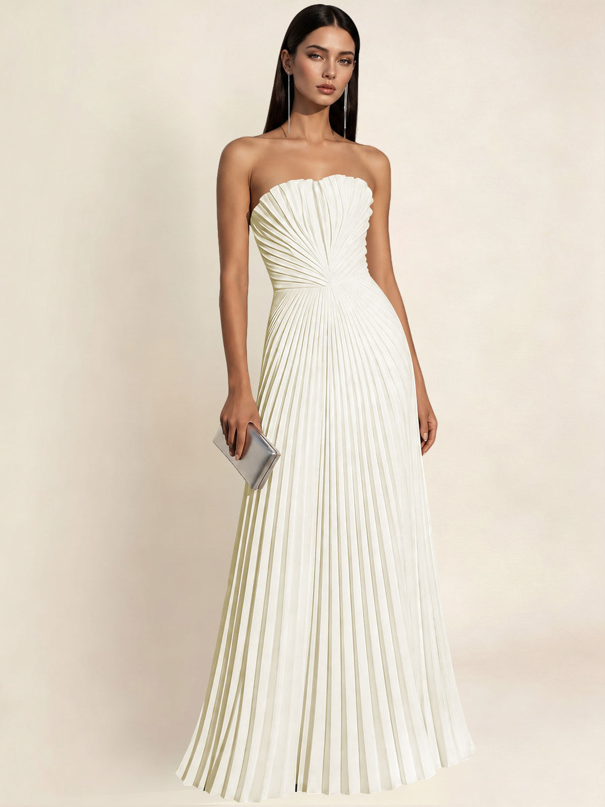 Strapless Satin Pleated A Line Bridesmaid Prom Dress