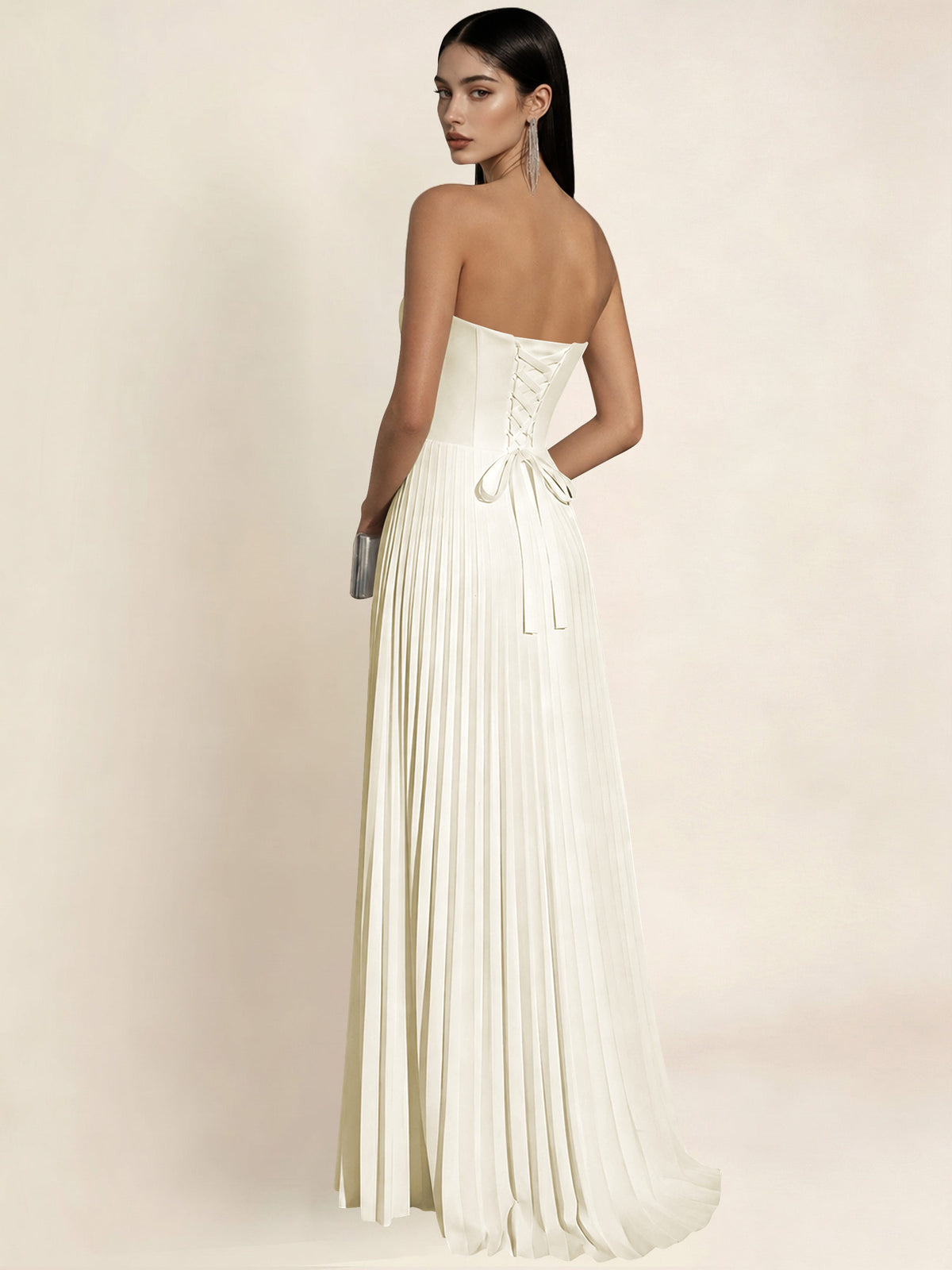 Strapless Satin Pleated A Line Bridesmaid Prom Dress
