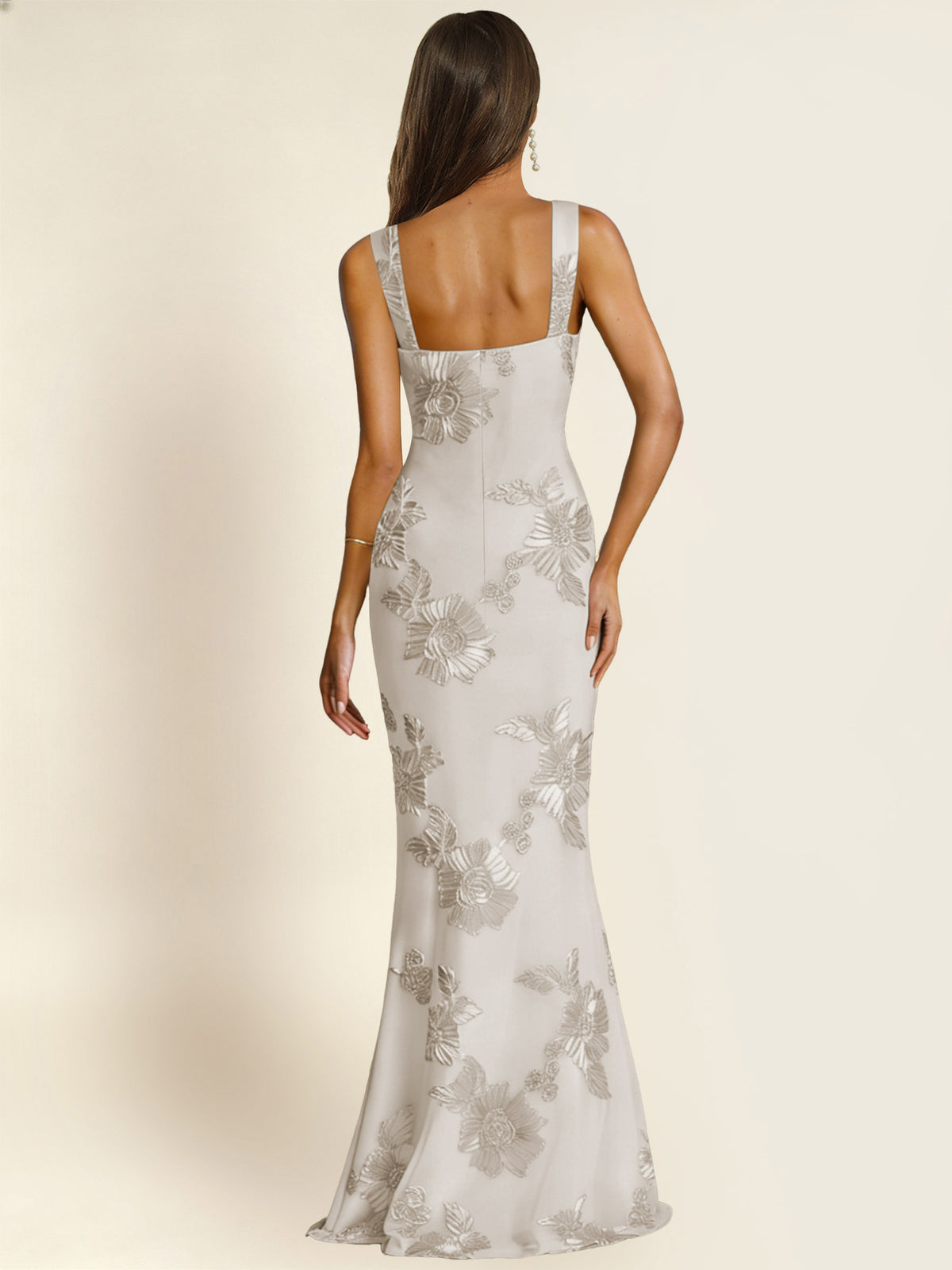 ROVDESY Square Neck Floral Applique Mermaid Long Prom/Bridesmaid Dress