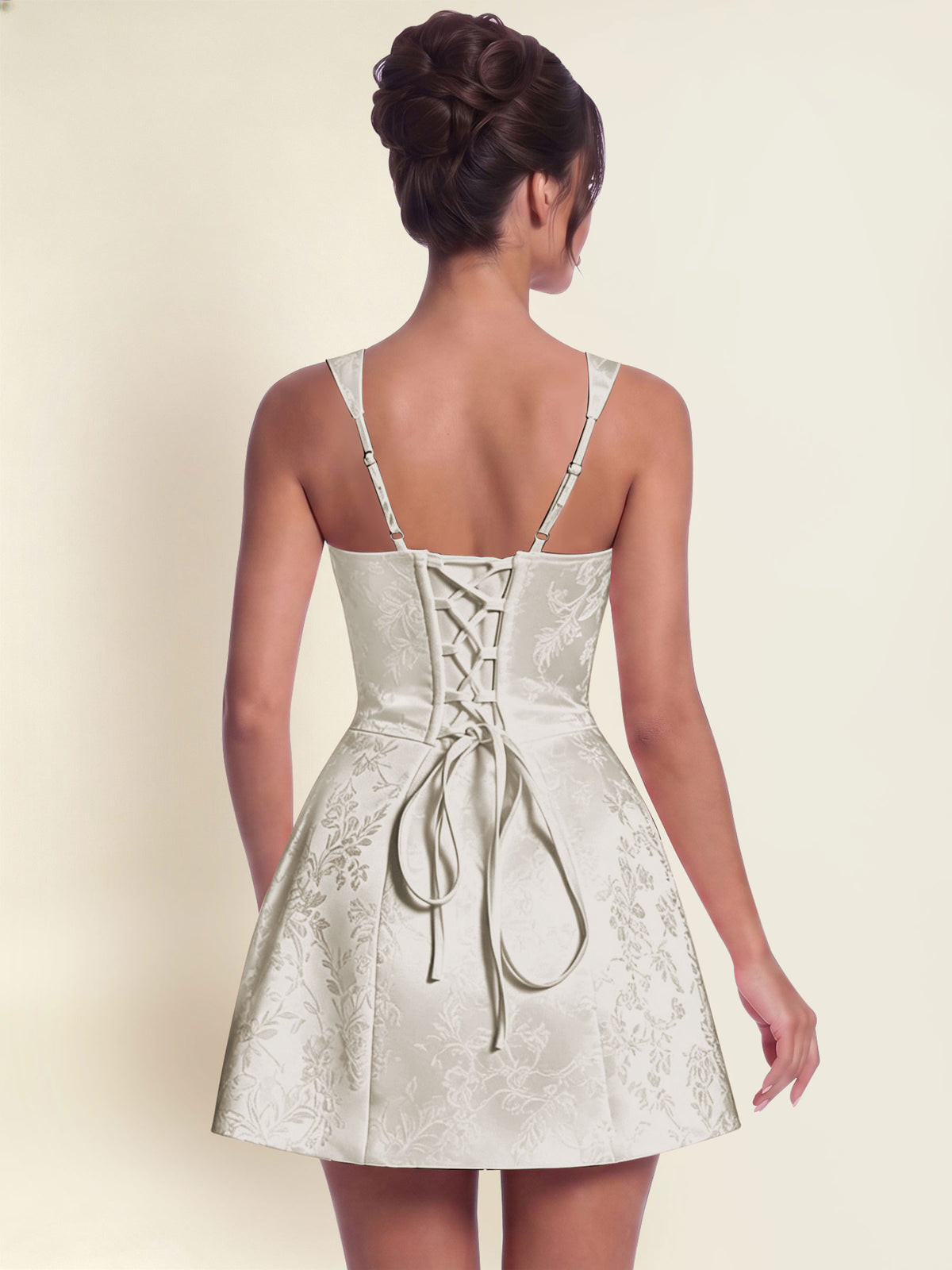 ROVDESY A-Line Square Neck Jacquard Satin Homecoming Mini Dress