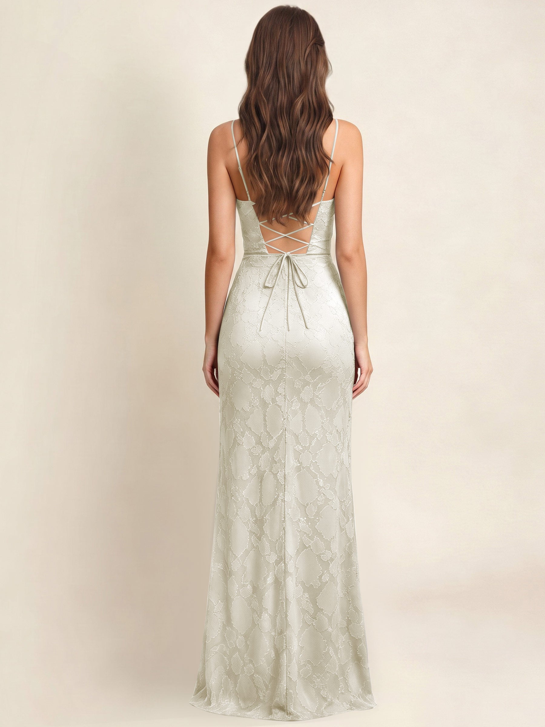 ROVDESY  Cowl Neck Ruffle Mermaid Chiffon Jacquard Bridesmaid/Prom Dress With Slit