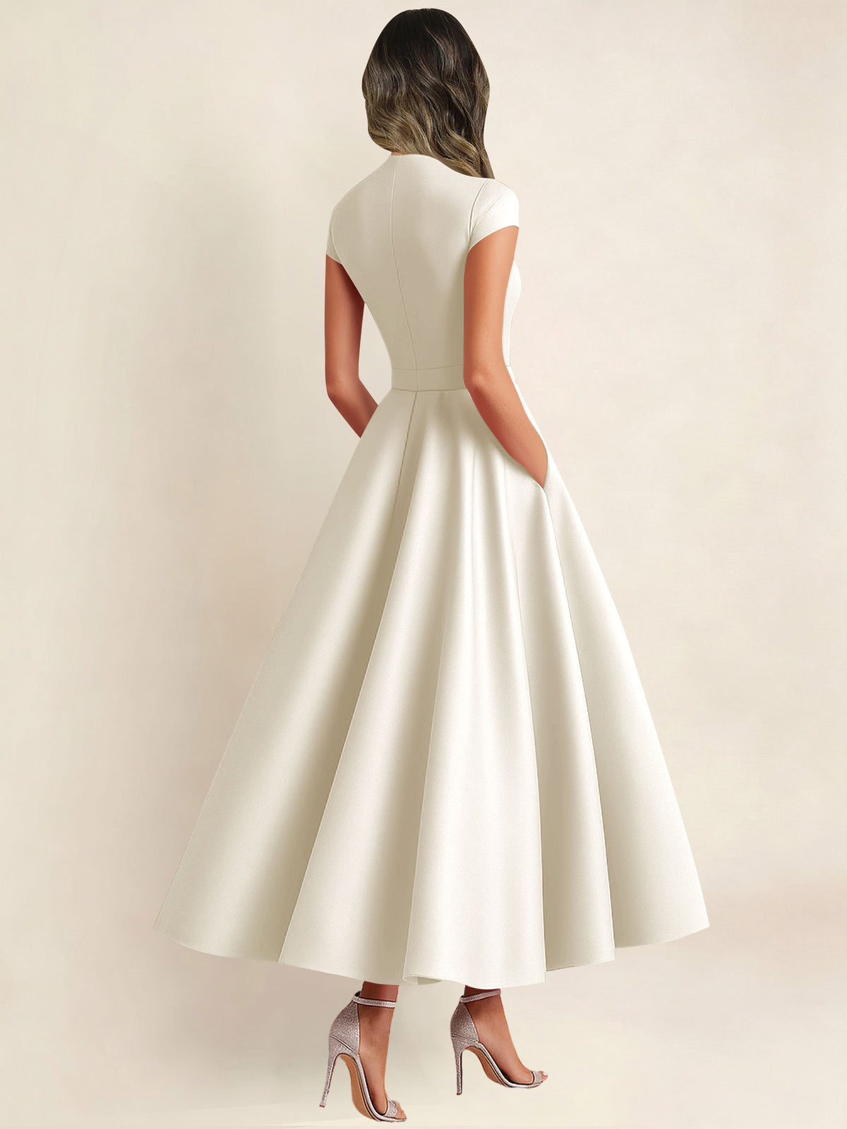 A Line V Neck 3D Flower Satin Mother of the Bride Dress