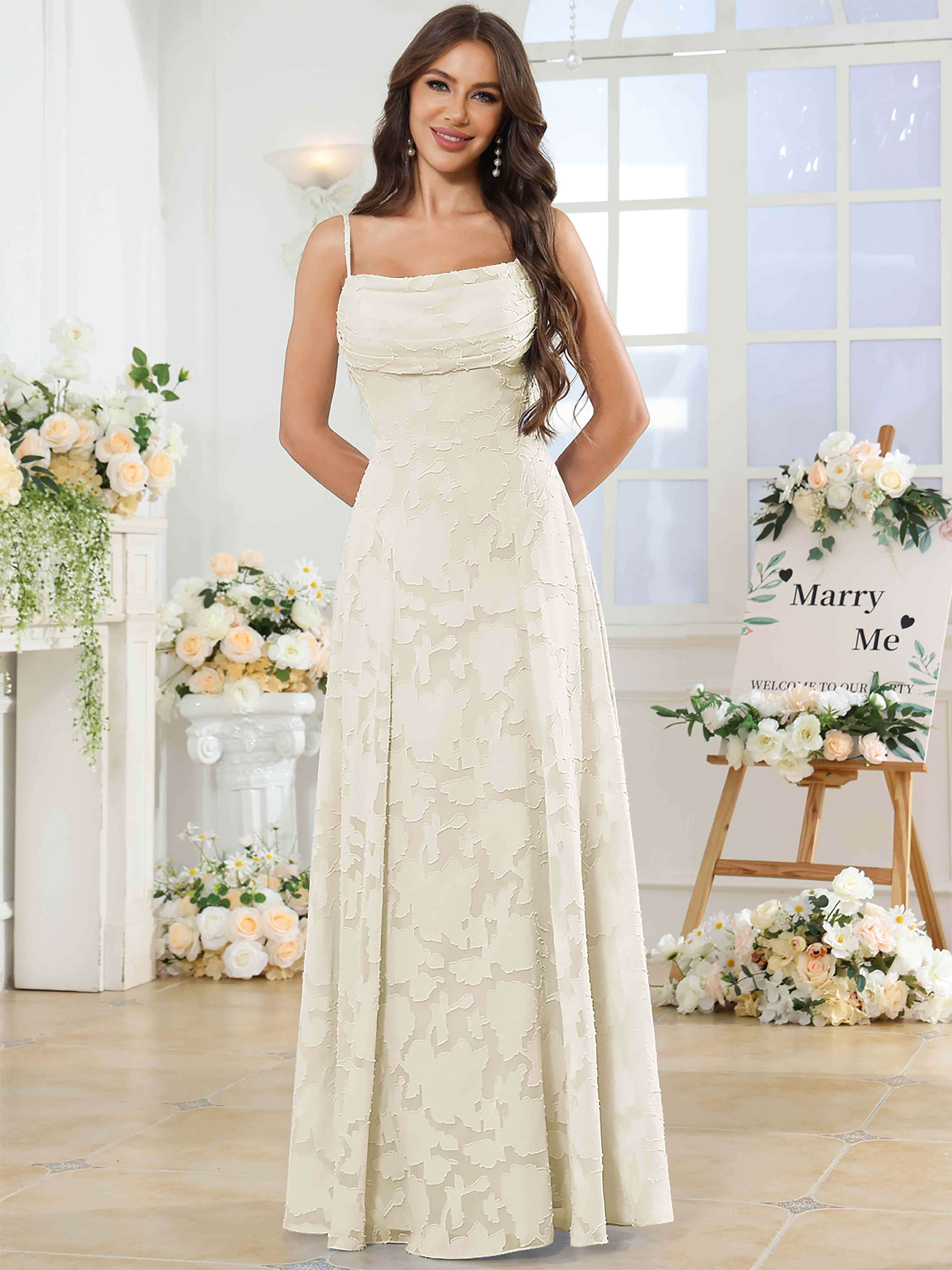 ROVDESY Cowl Chiffon Jacquard Bridesmaid/Prom Dress