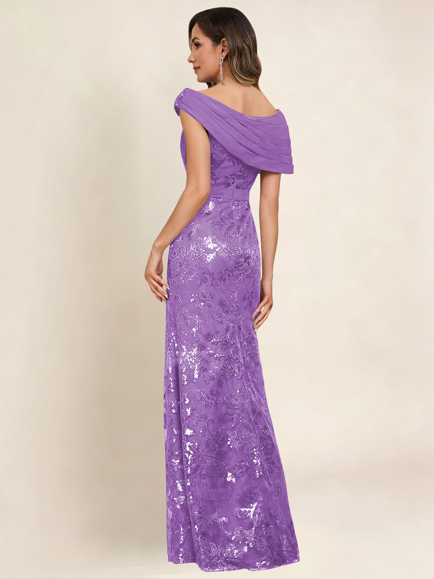 ROVDESY Off the Shoulder Sequin Mermaid Long Mother Of The Bride Dress Formal Gown
