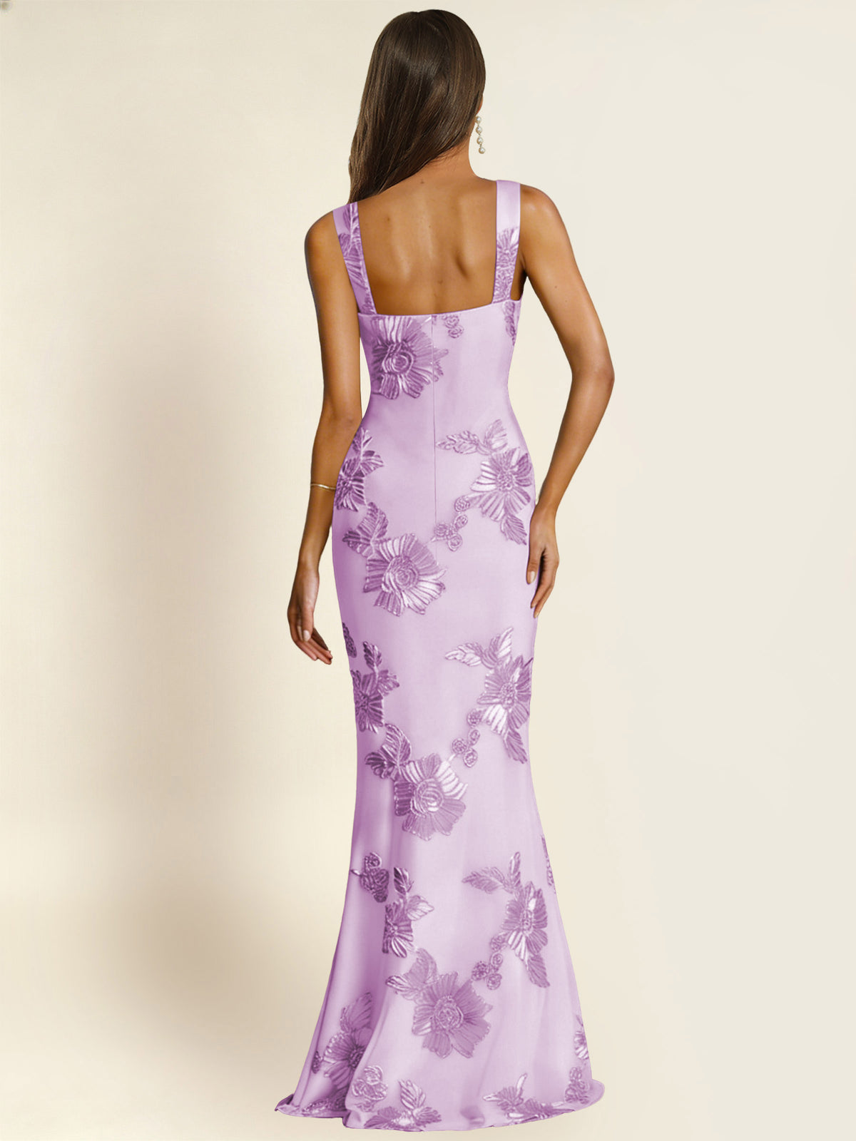 ROVDESY Square Neck Floral Applique Mermaid Long Prom/Bridesmaid Dress