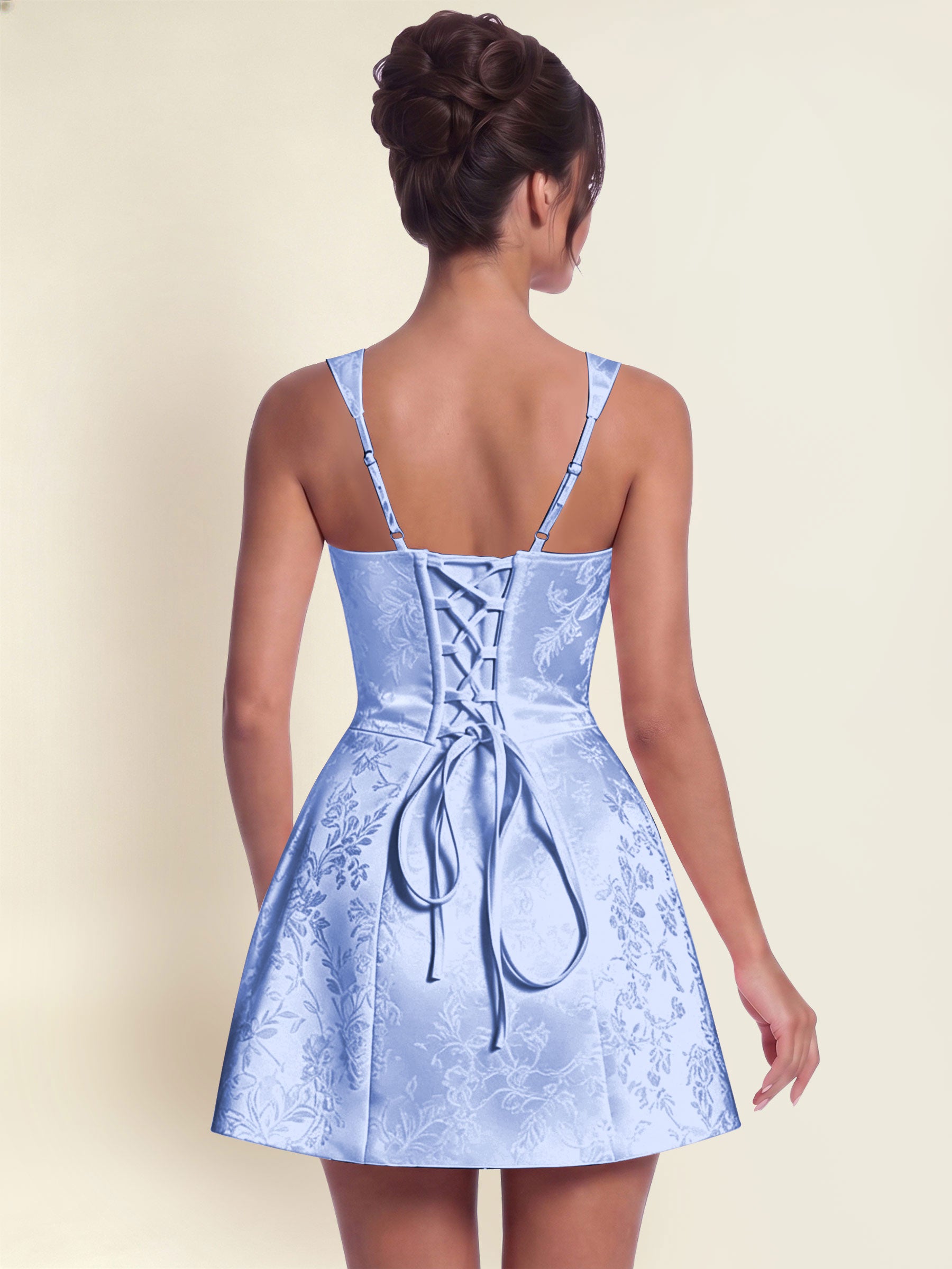 ROVDESY A-Line Square Neck Jacquard Satin Homecoming Mini Dress