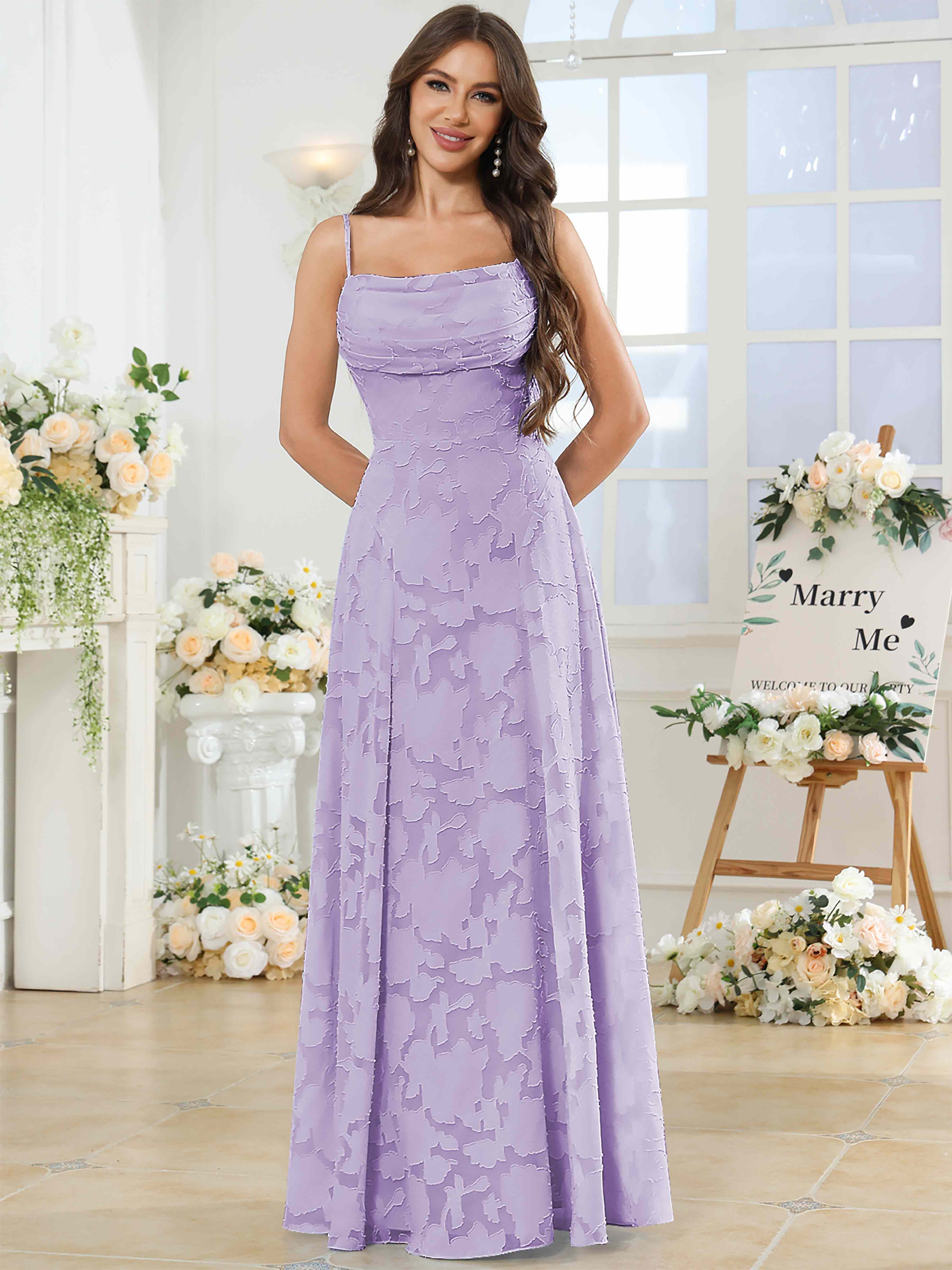 ROVDESY Cowl Chiffon Jacquard Bridesmaid/Prom Dress