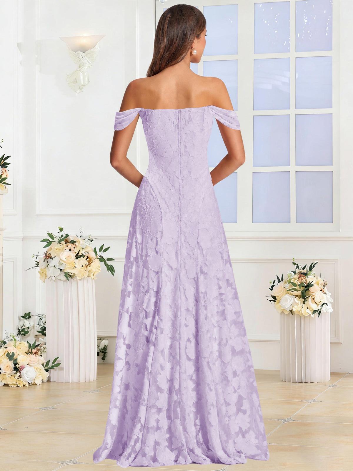 Off the Shoulder Floral Ruched A-line Bridesmaid Dress