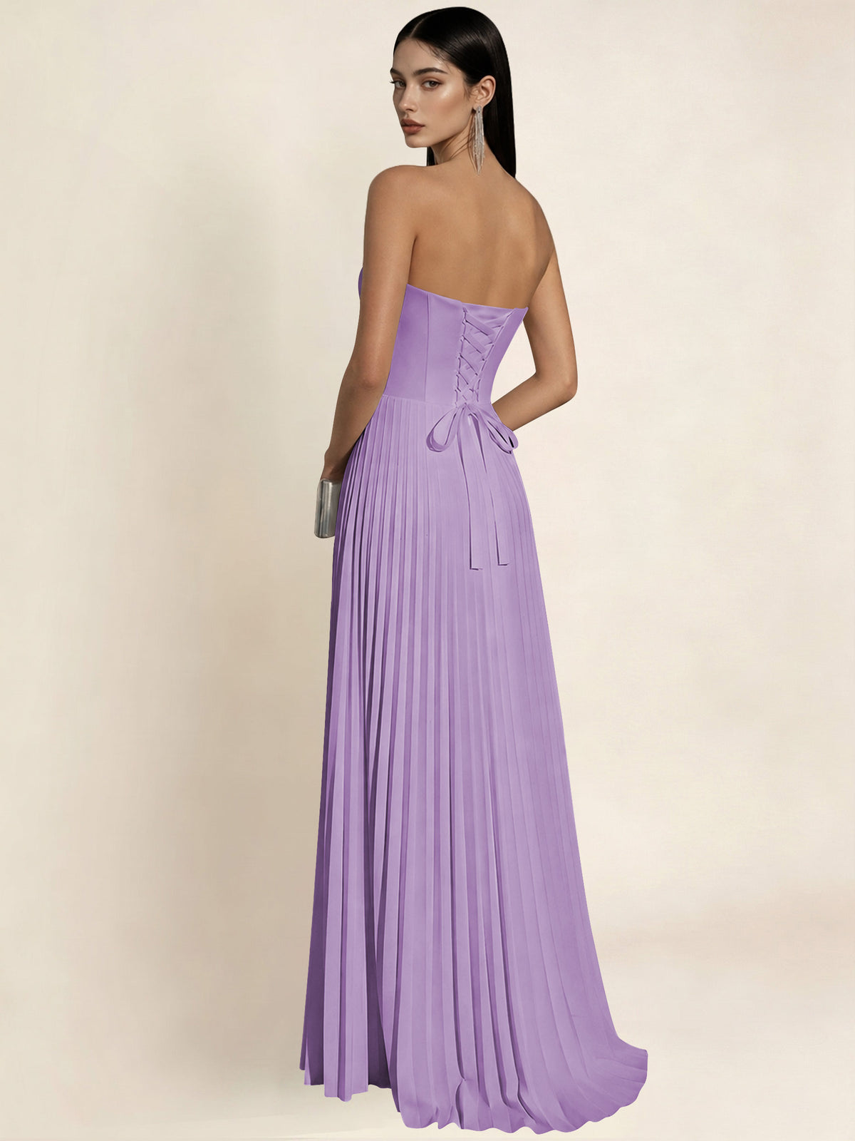 Strapless Satin Pleated A Line Bridesmaid Prom Dress
