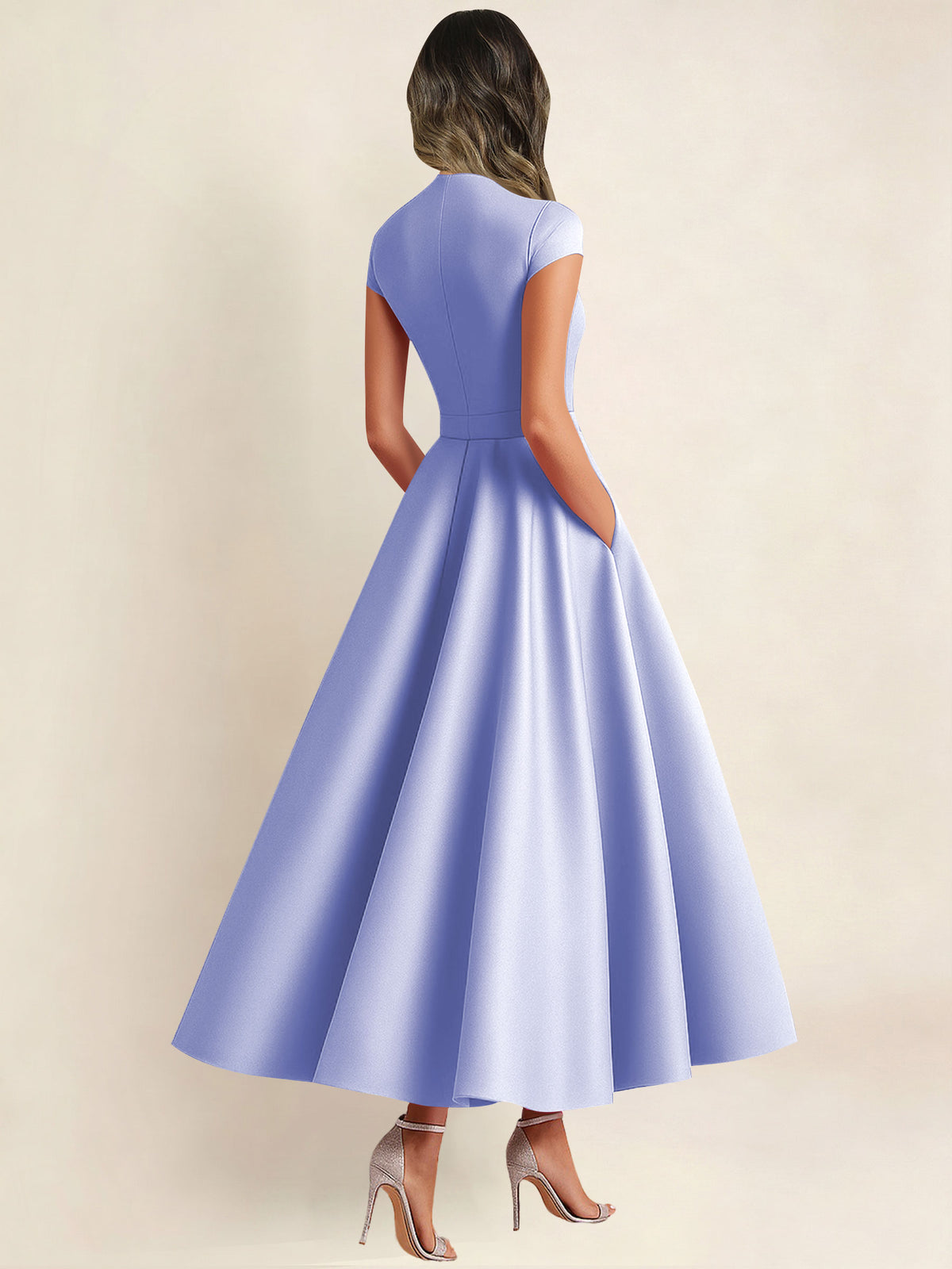 A Line V Neck 3D Flower Satin Mother of the Bride Dress