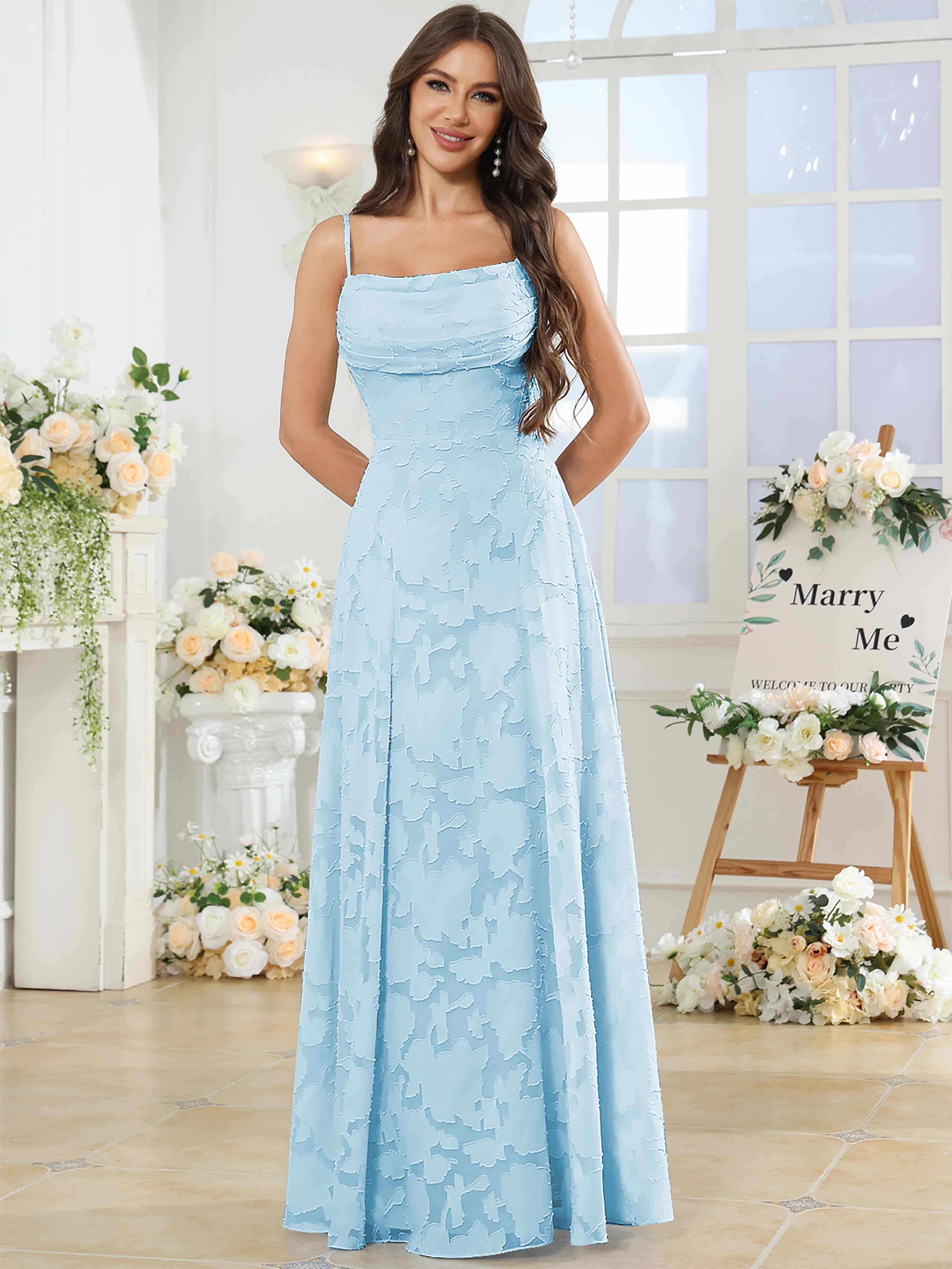 ROVDESY Cowl Chiffon Jacquard Bridesmaid/Prom Dress