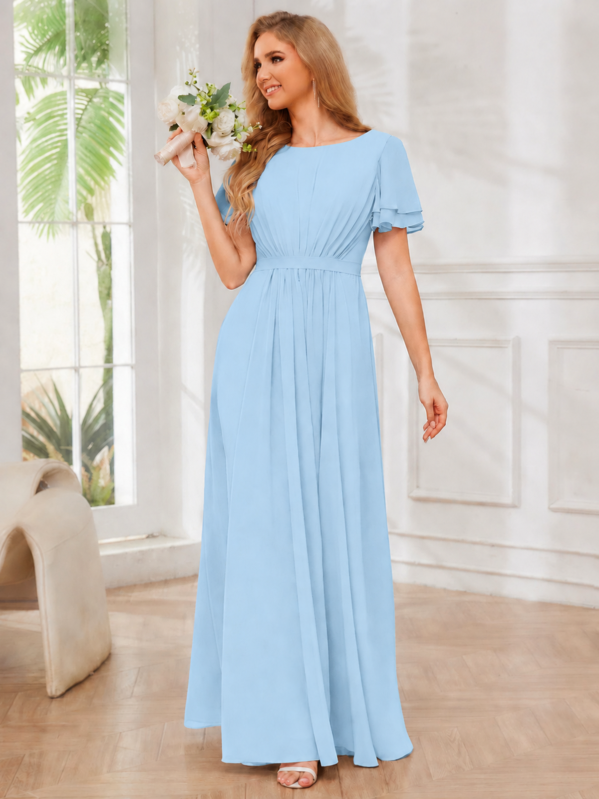 A Line Chiffon Maxi Dress