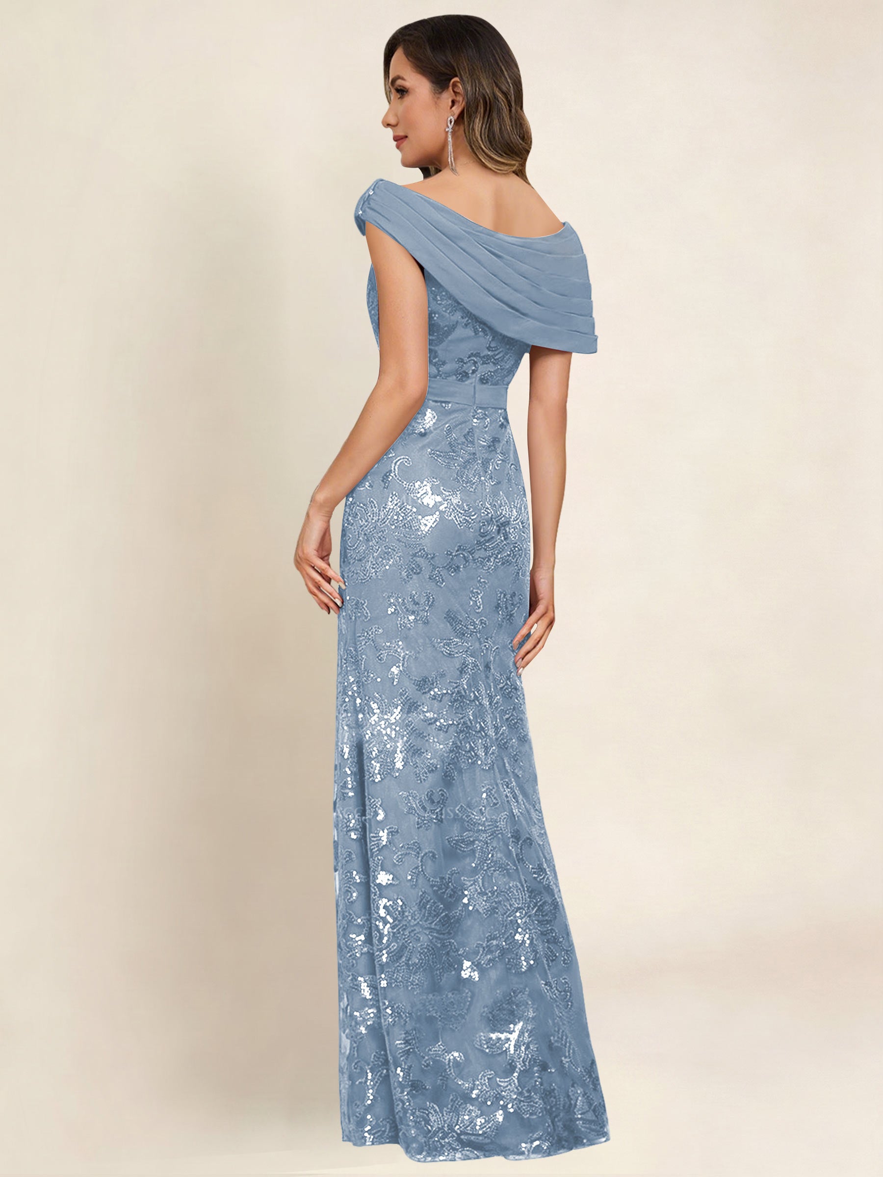 ROVDESY Off the Shoulder Sequin Mermaid Long Mother Of The Bride Dress Formal Gown