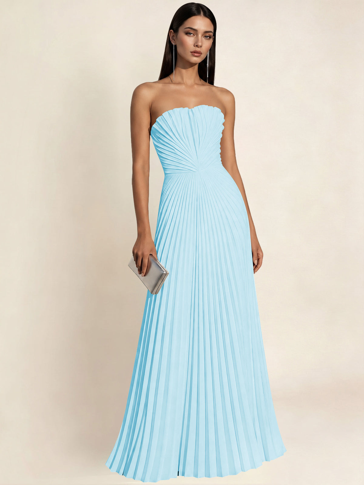 Strapless Satin Pleated A Line Bridesmaid Prom Dress