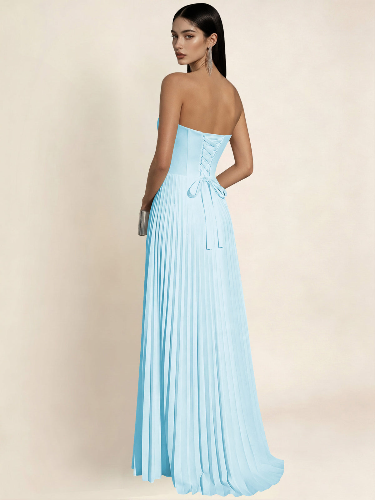 Strapless Satin Pleated A Line Bridesmaid Prom Dress
