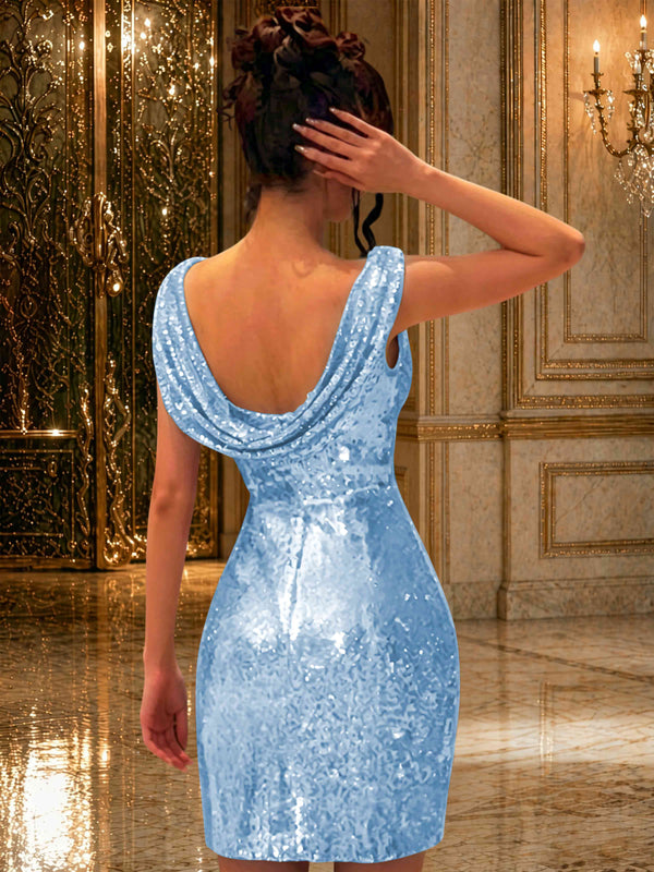 Sparkly Off The Shoulder Ruched Sequin Tight Homecoming Mini Dress