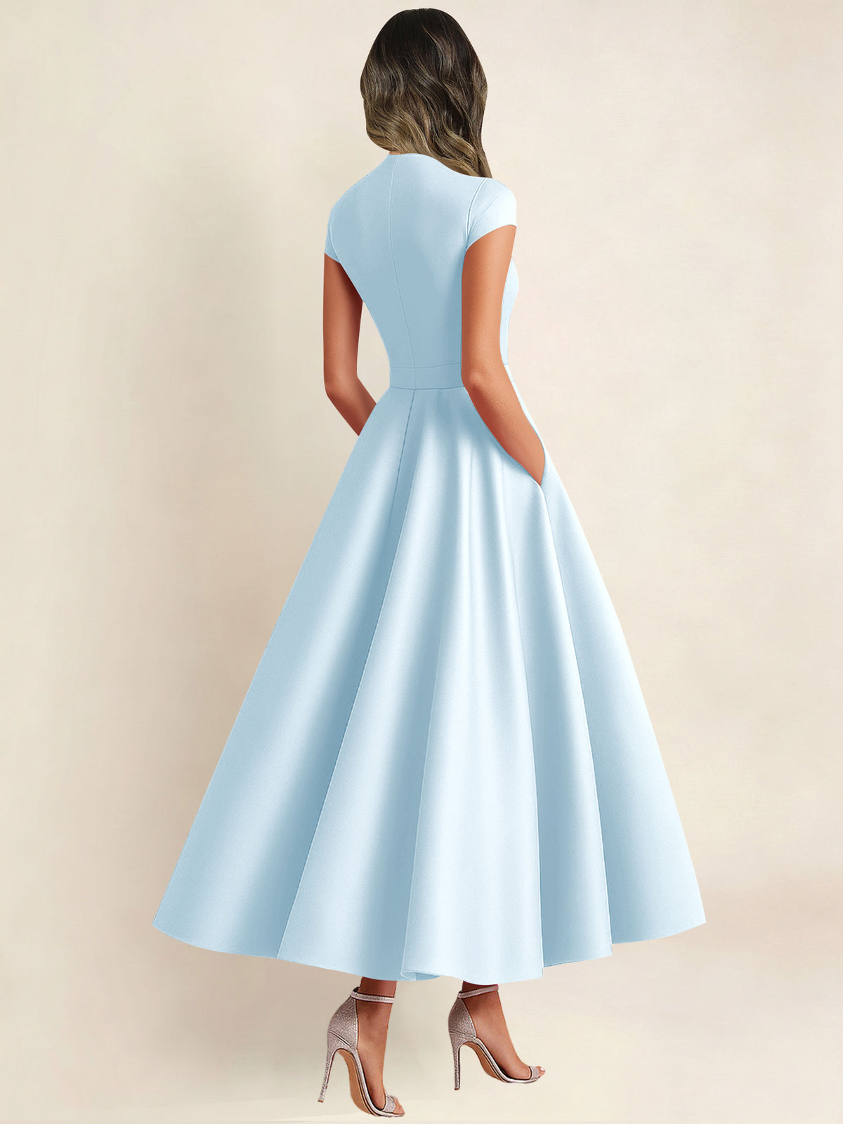 A Line V Neck 3D Flower Satin Mother of the Bride Dress