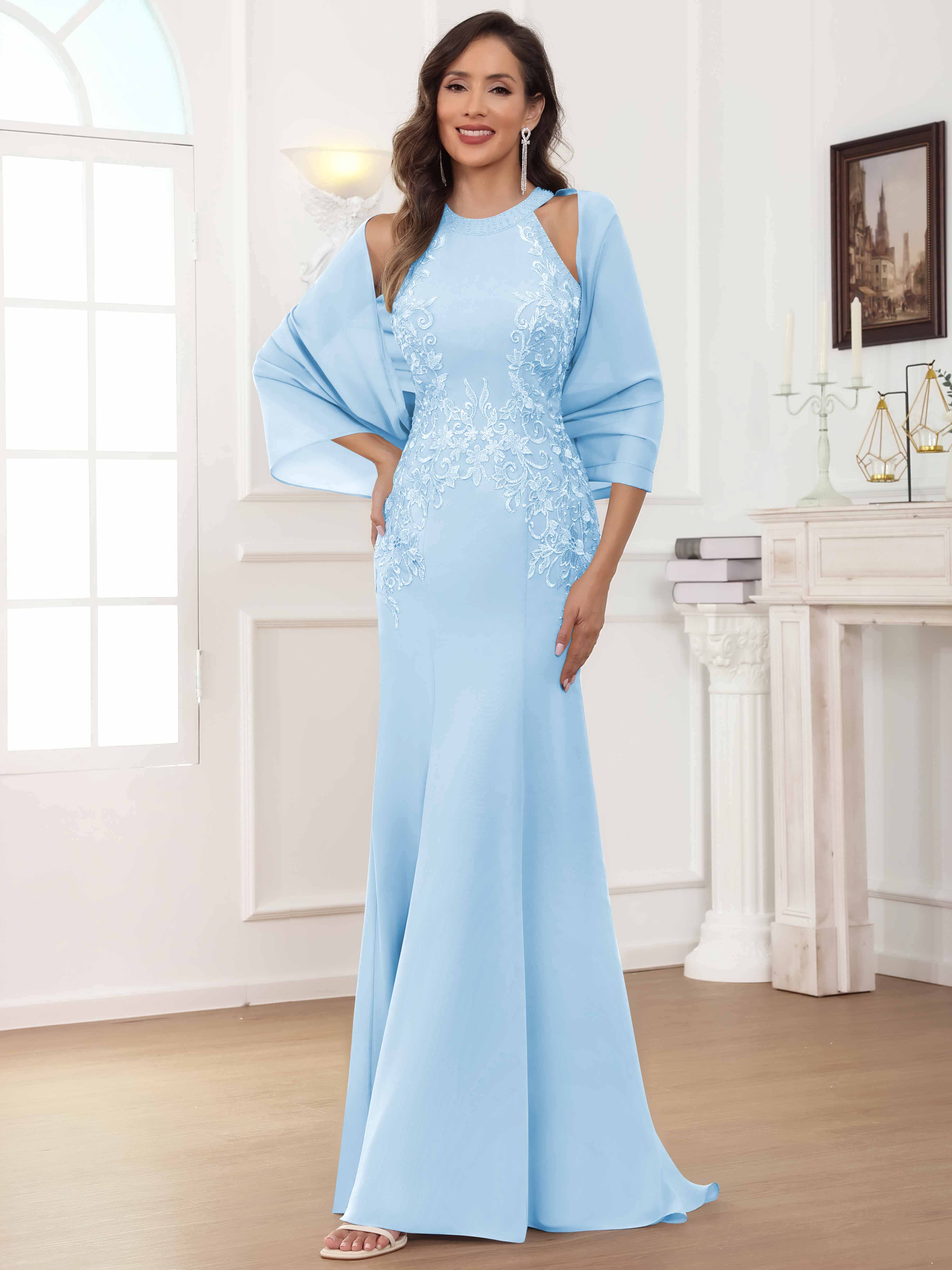 ROVDESY Halter Mermaid Lace Mother Of The Bride Dress With Jacket