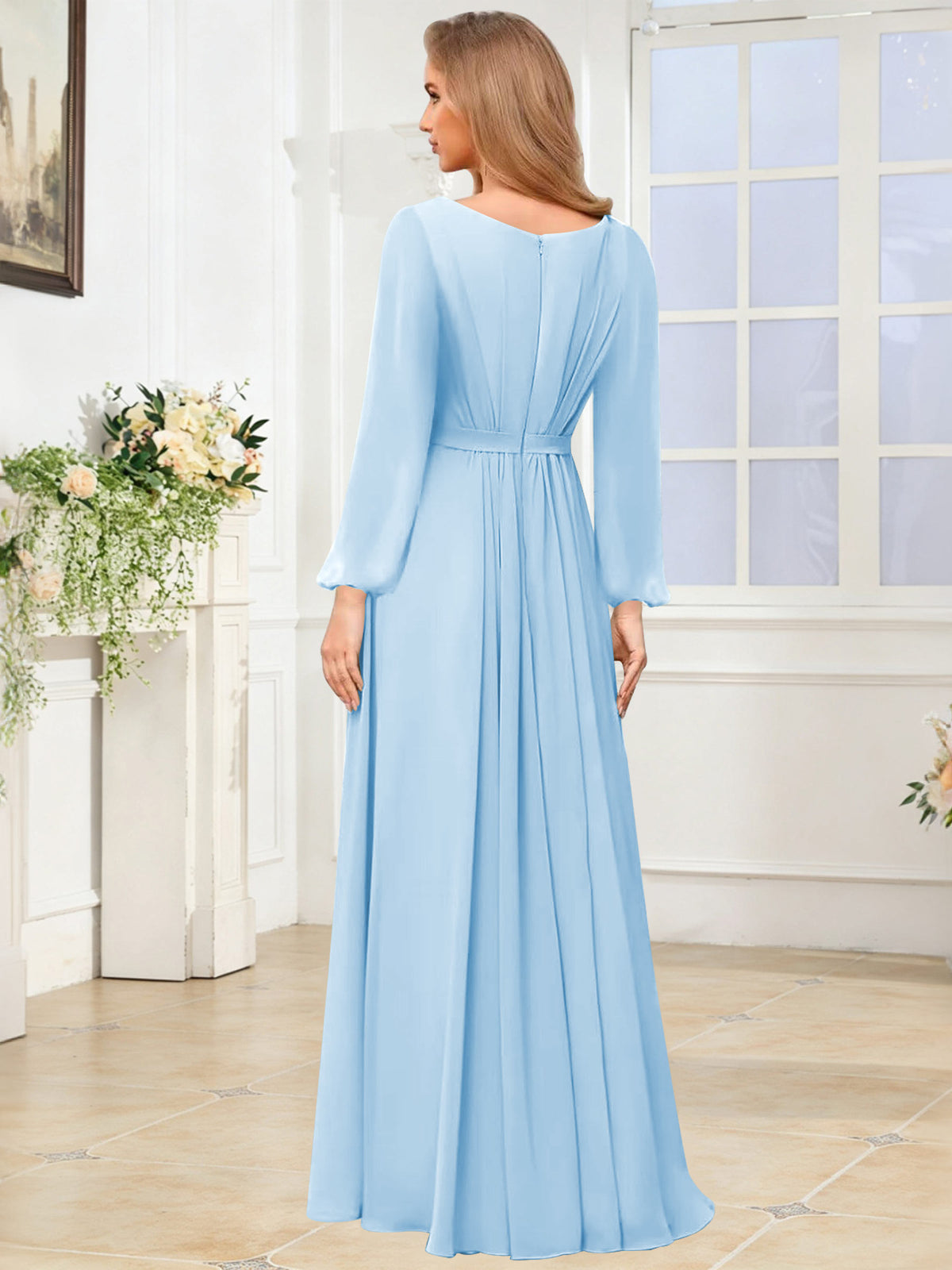A-Line Chiffon Long Sleeve Bridesmaid Dress