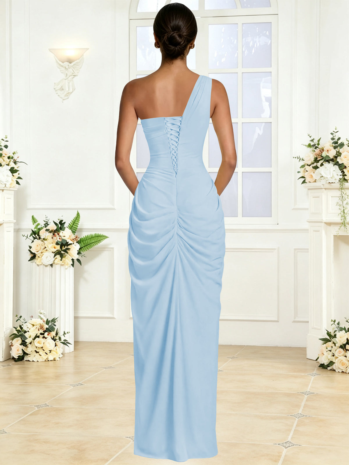 One Shoulder Chiffon Mermaid Long Bridesmaid Dress with Slit