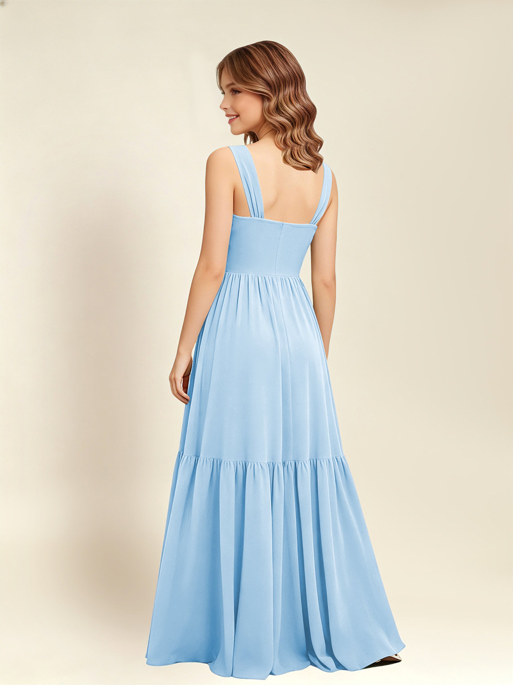 ROVDESY A-Line Square Neck Chiffon  Junior Bridesmaid Dress