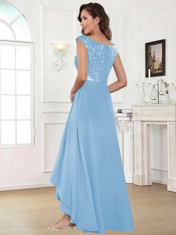 Tea Length Off-The-Shoulder Sequin Chiffon Mother Of The Bride Dress
