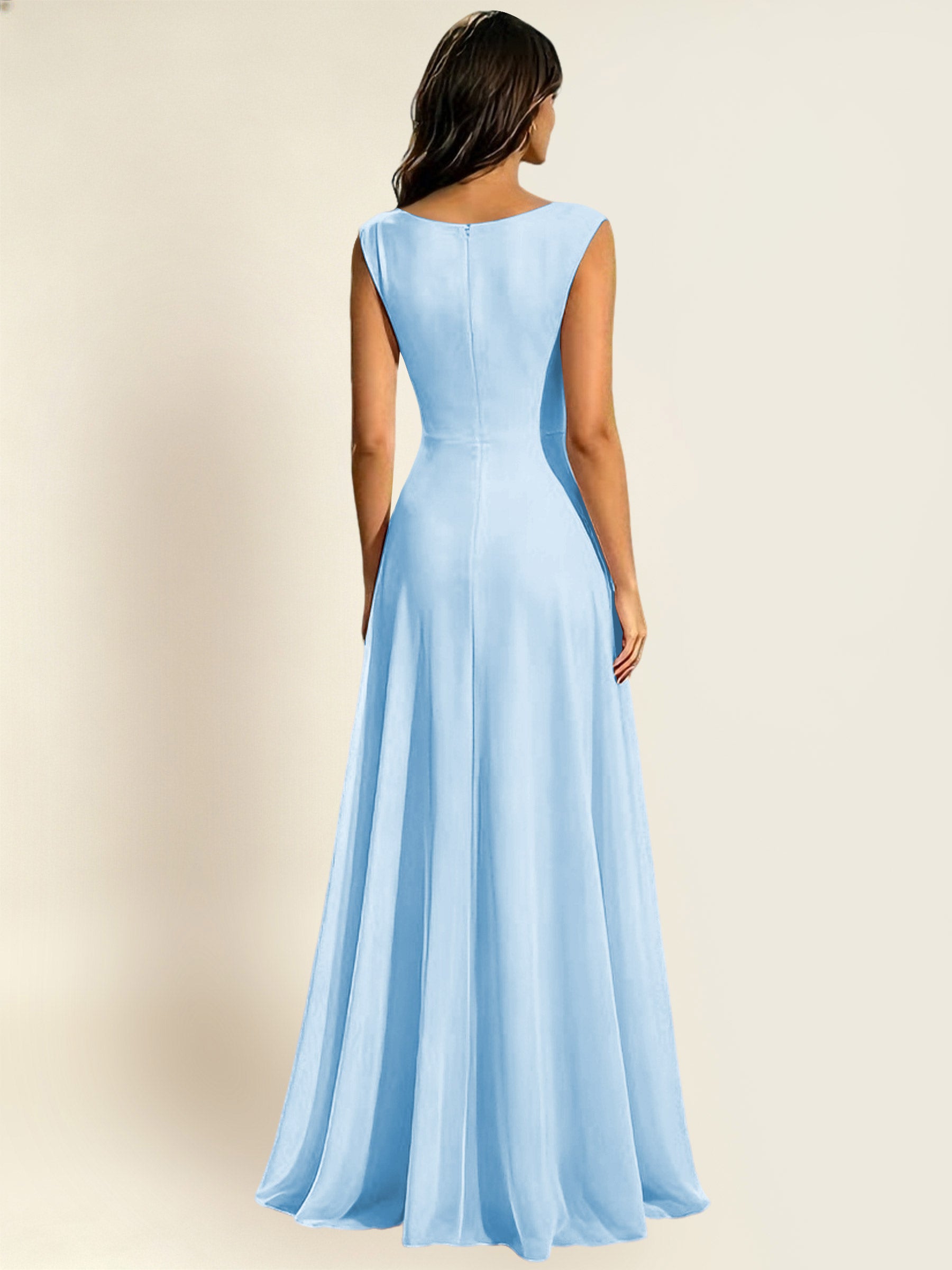 ROVDESY A-Line Chiffon Long Bridesmaid Dress With Sleeveless