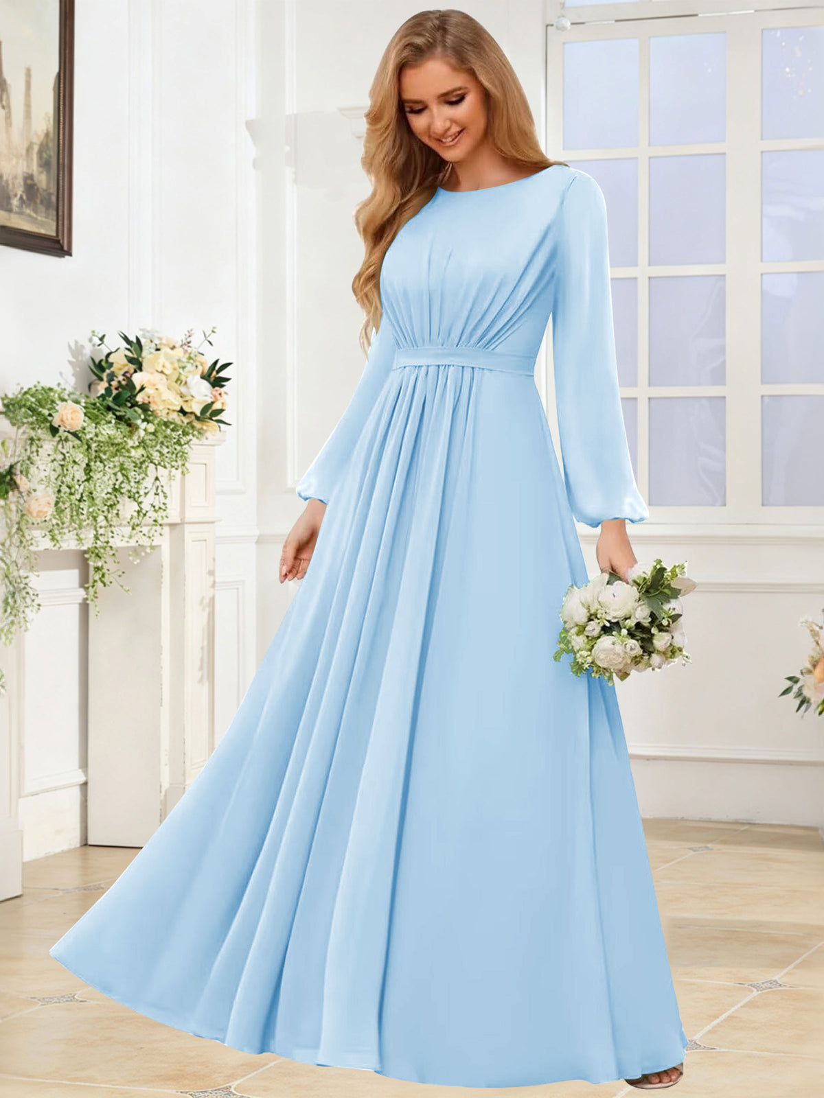 A-Line Chiffon Long Sleeve Bridesmaid Dress