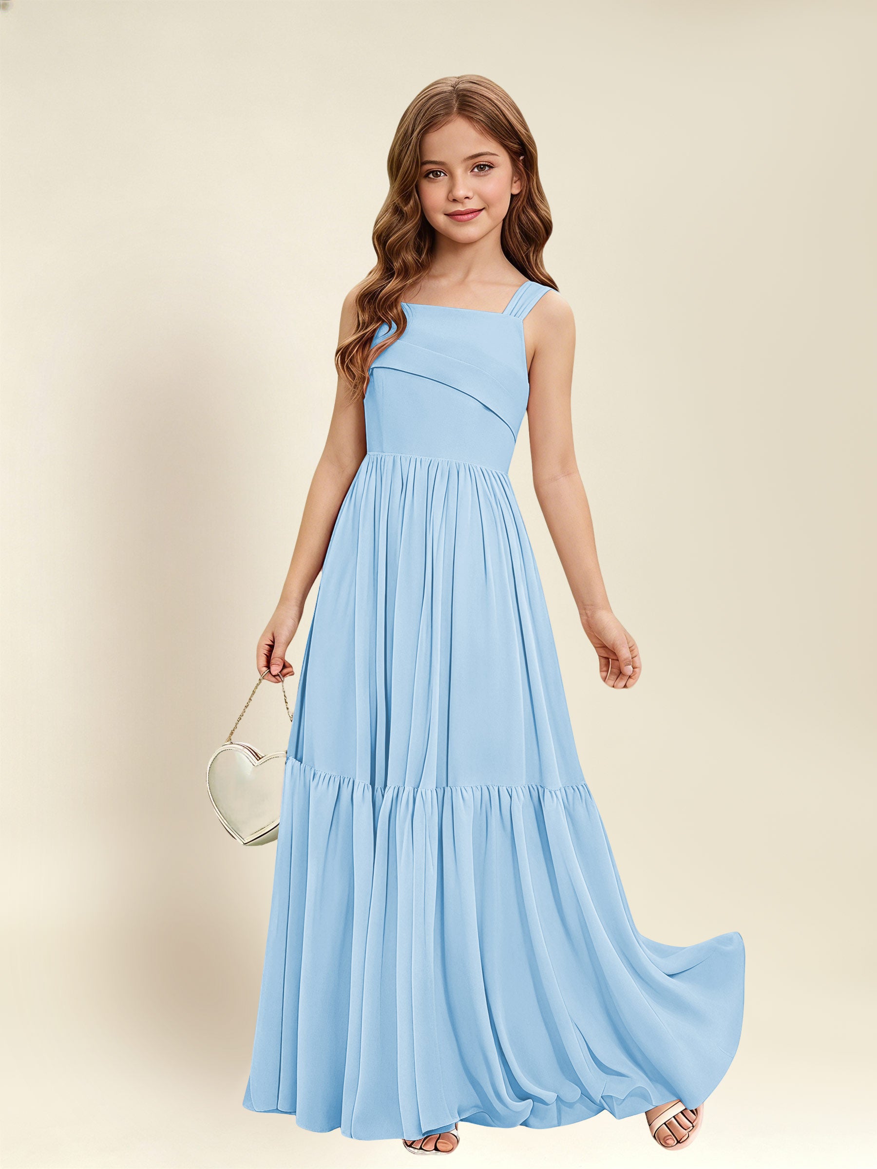 ROVDESY A-Line Square Neck Chiffon  Junior Bridesmaid Dress