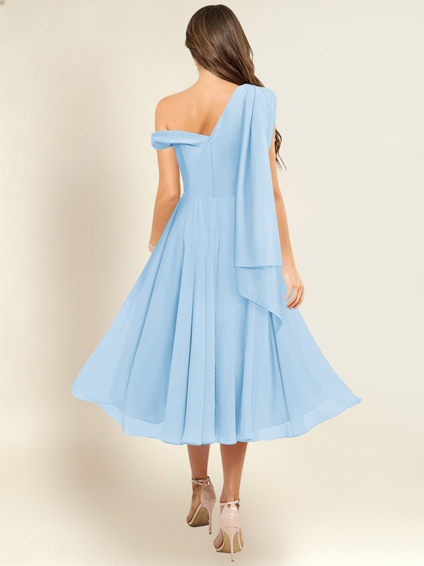 A-Line One Shoulder Pleated Chiffon Bridesmaid Dress With Flowing Sash