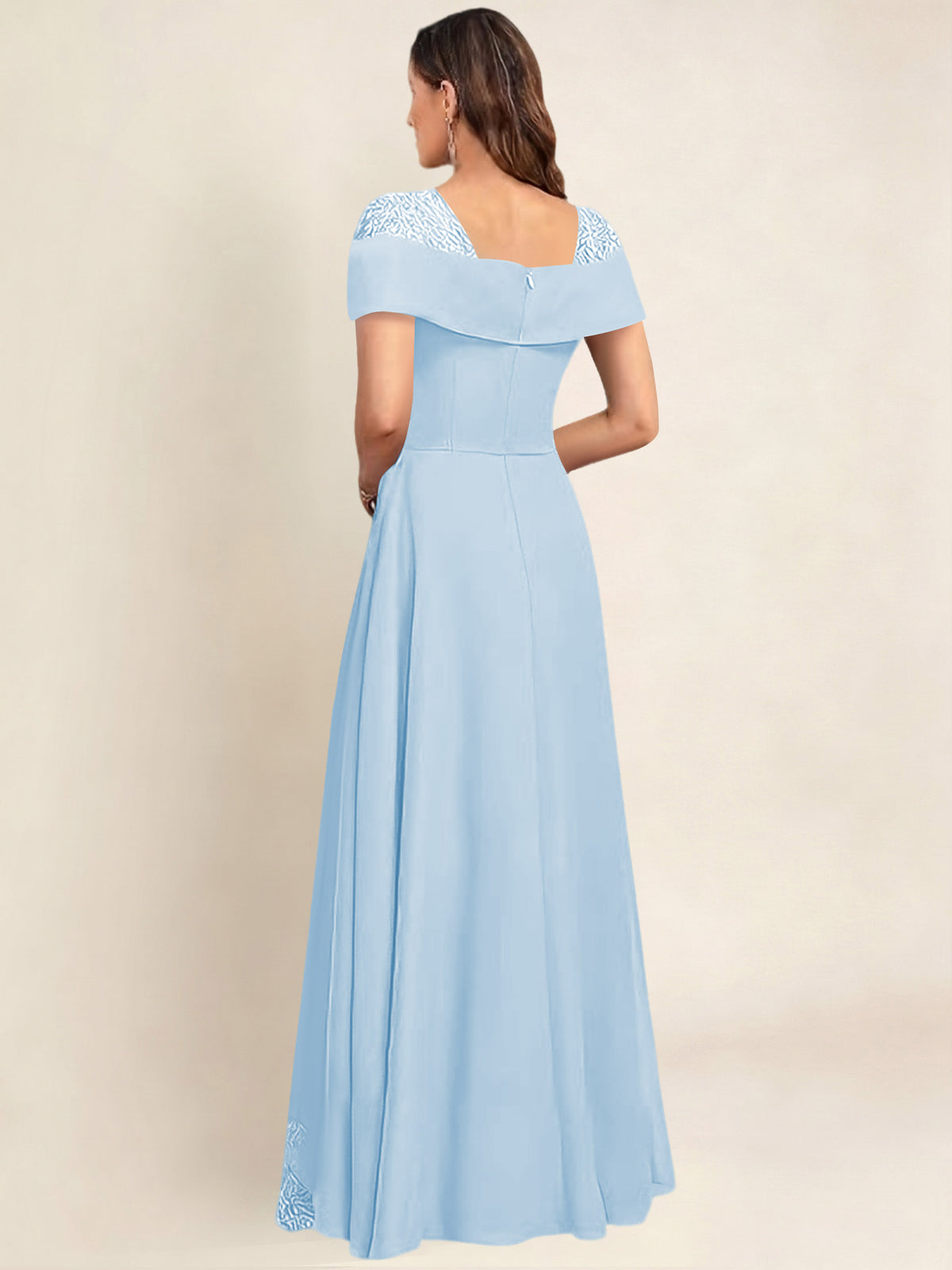 ROVDESY A-Line Off The Shoulder Lace Chiffon Long Mother of the Bride Dress Formal Gown