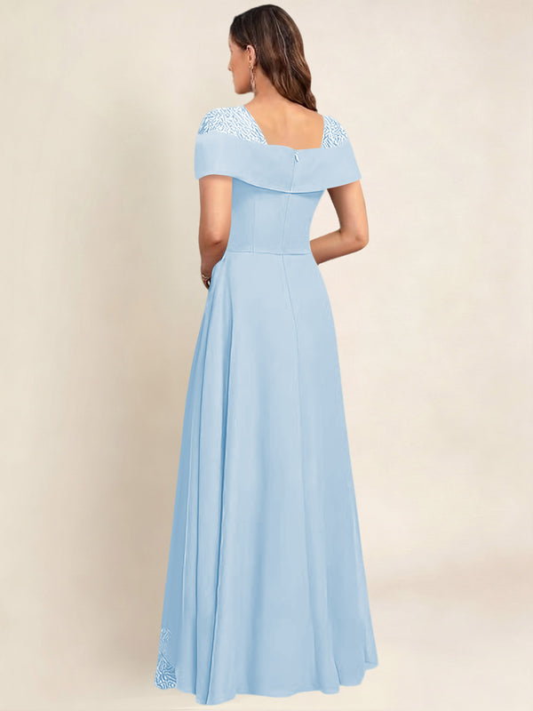 A-Line Off The Shoulder Lace Chiffon Long Mother of the Bride Dress Formal Gown