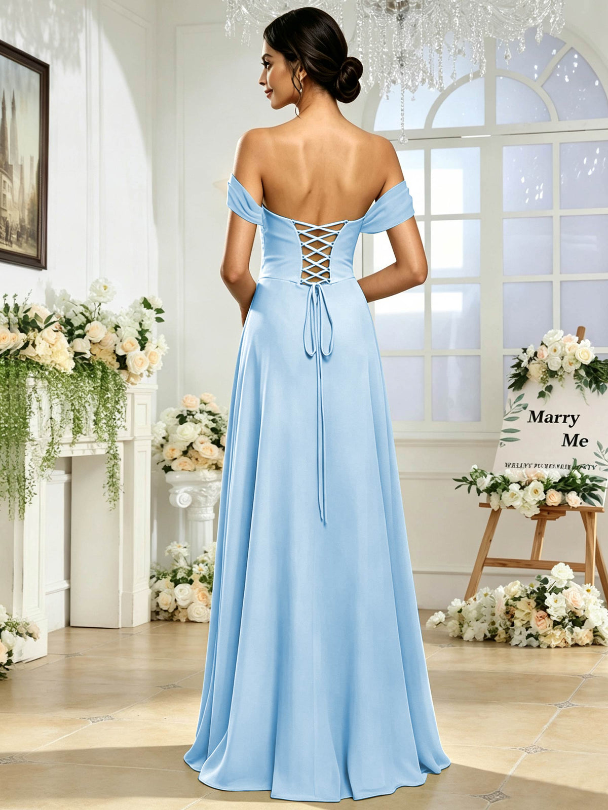 Off the Shoulder Chiffon A Line Long Bridesmaid Dress with Slit